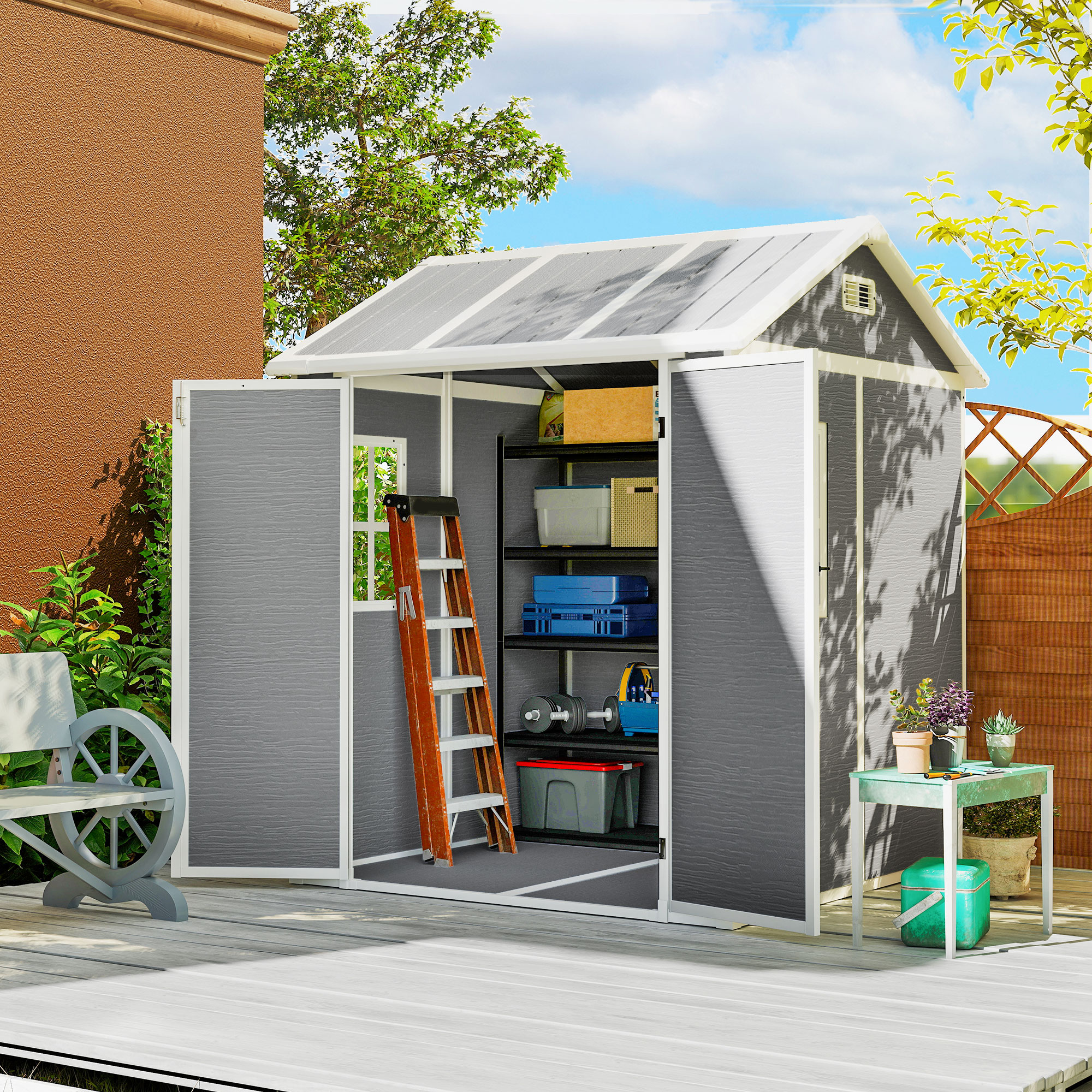 ORELAN Garden Shed Resin Outdoor Storage Shed with Floor and Window - Grey