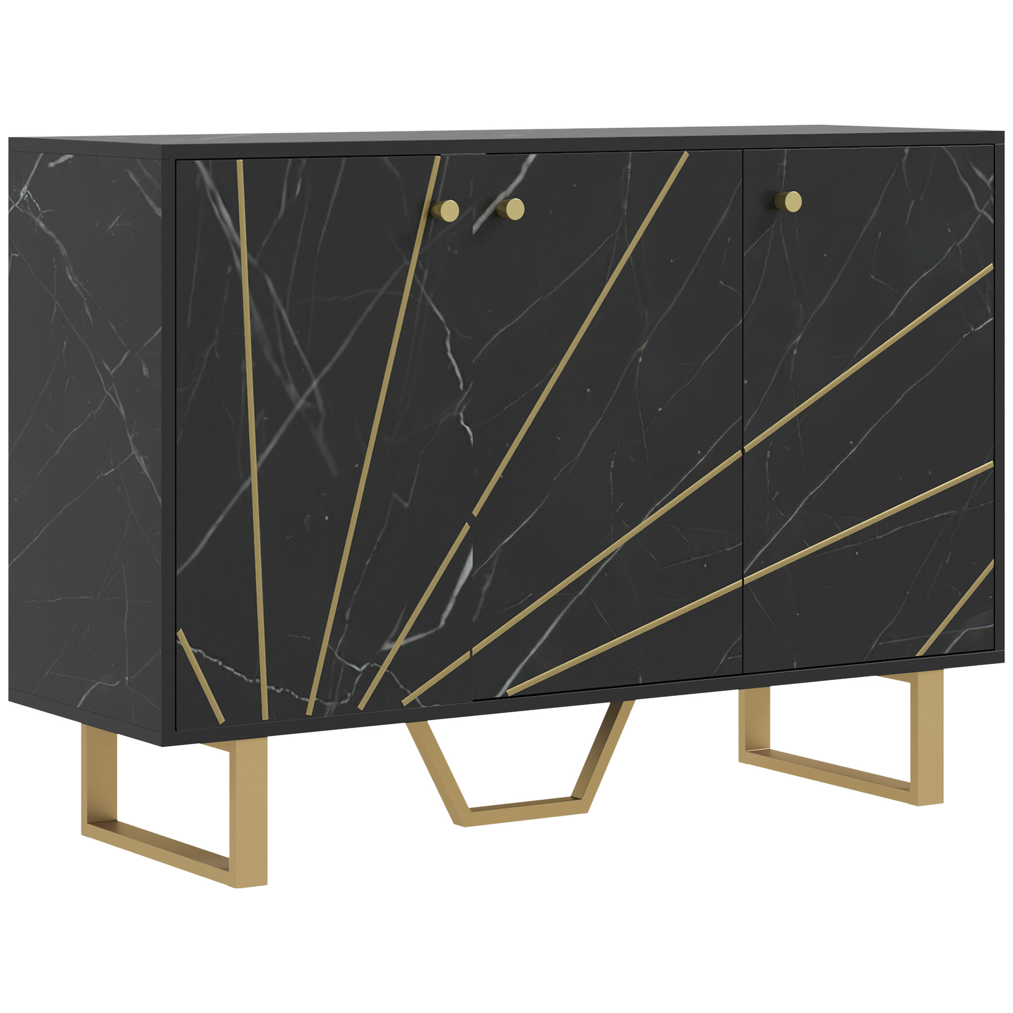 KORAL Wooden Sideboard 3 Door with Metal Legs - Black
