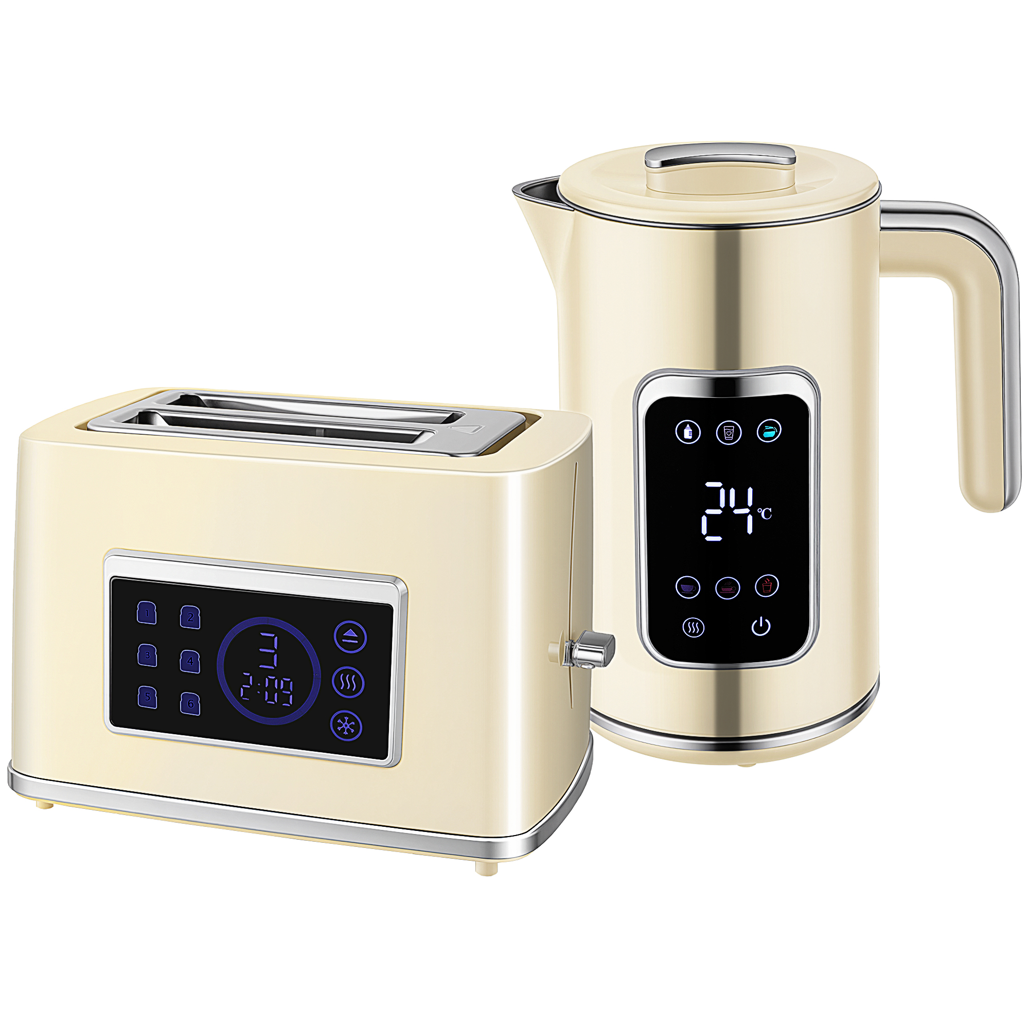 DENRIC Kettle and Toaster Set Touch Screen Modern Style - Cream