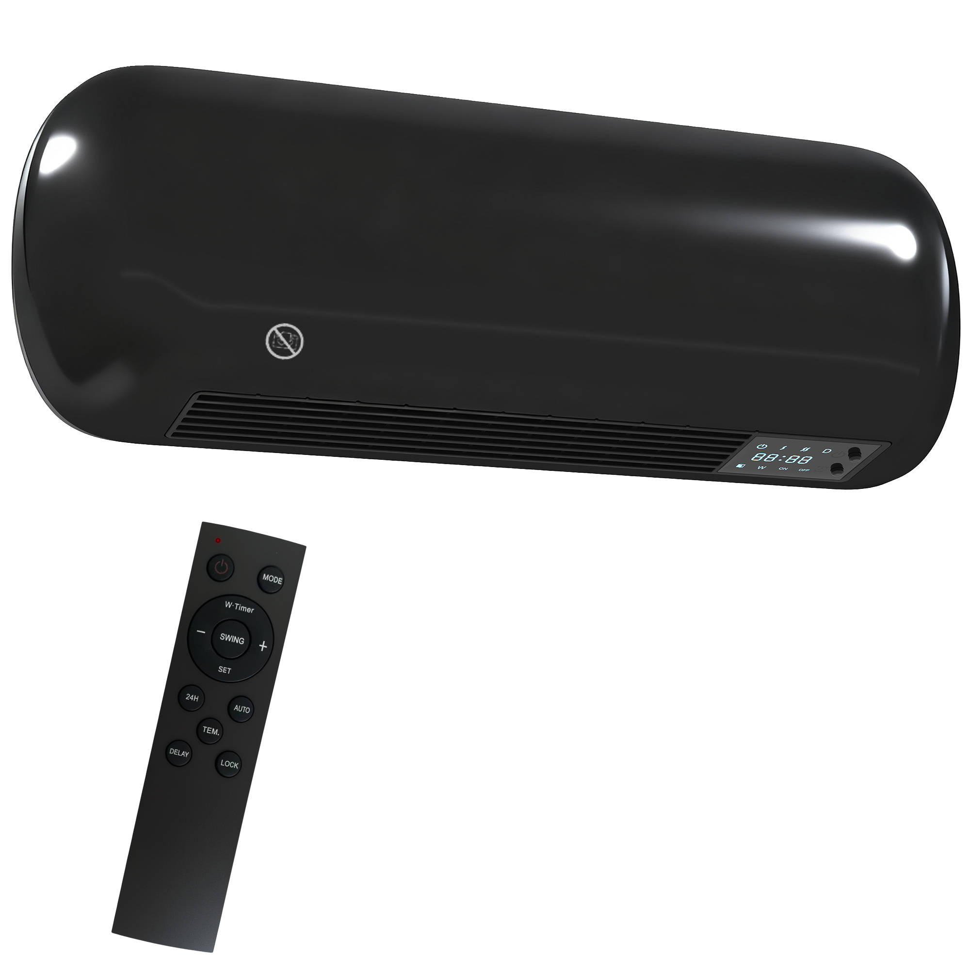 HENSMERE Electric Heater Ceramic Wall Mounted - Black