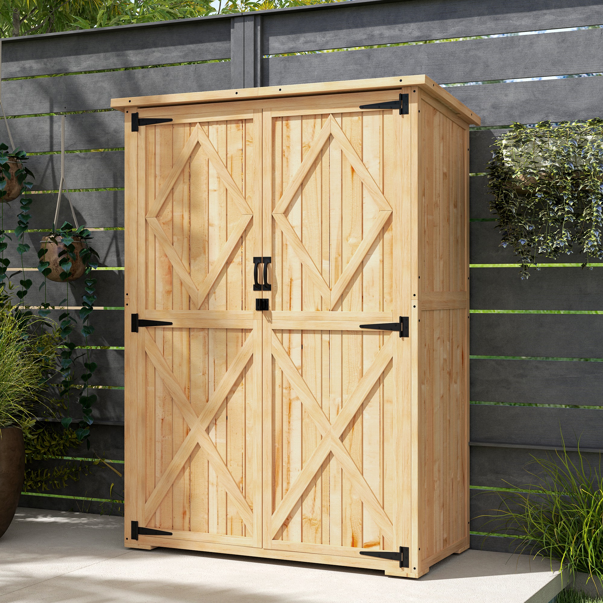 ORVYN Garden Shed Wooden Outdoor Storage Cabinet with Double Doors - Natural
