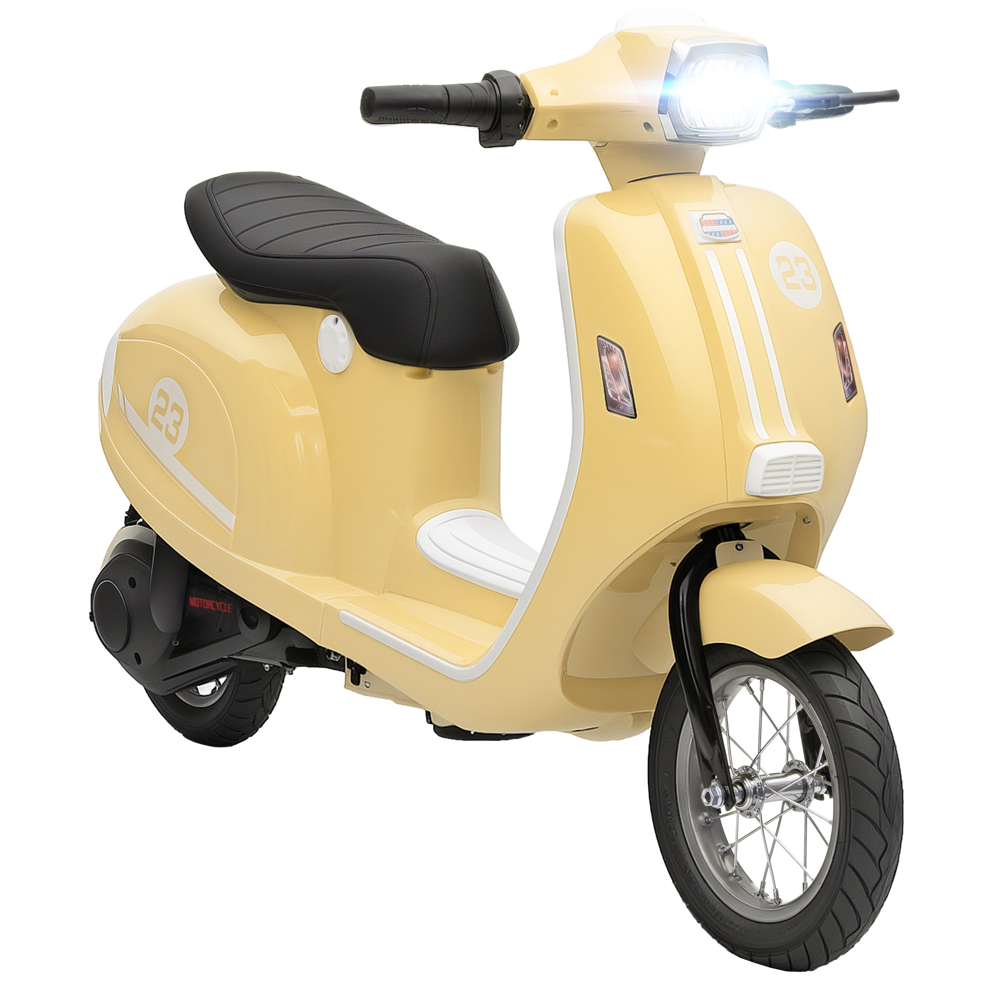 KIDSPLAY Kids Electric Motorbike Manual Throttle Brakes LED Lights - Beige