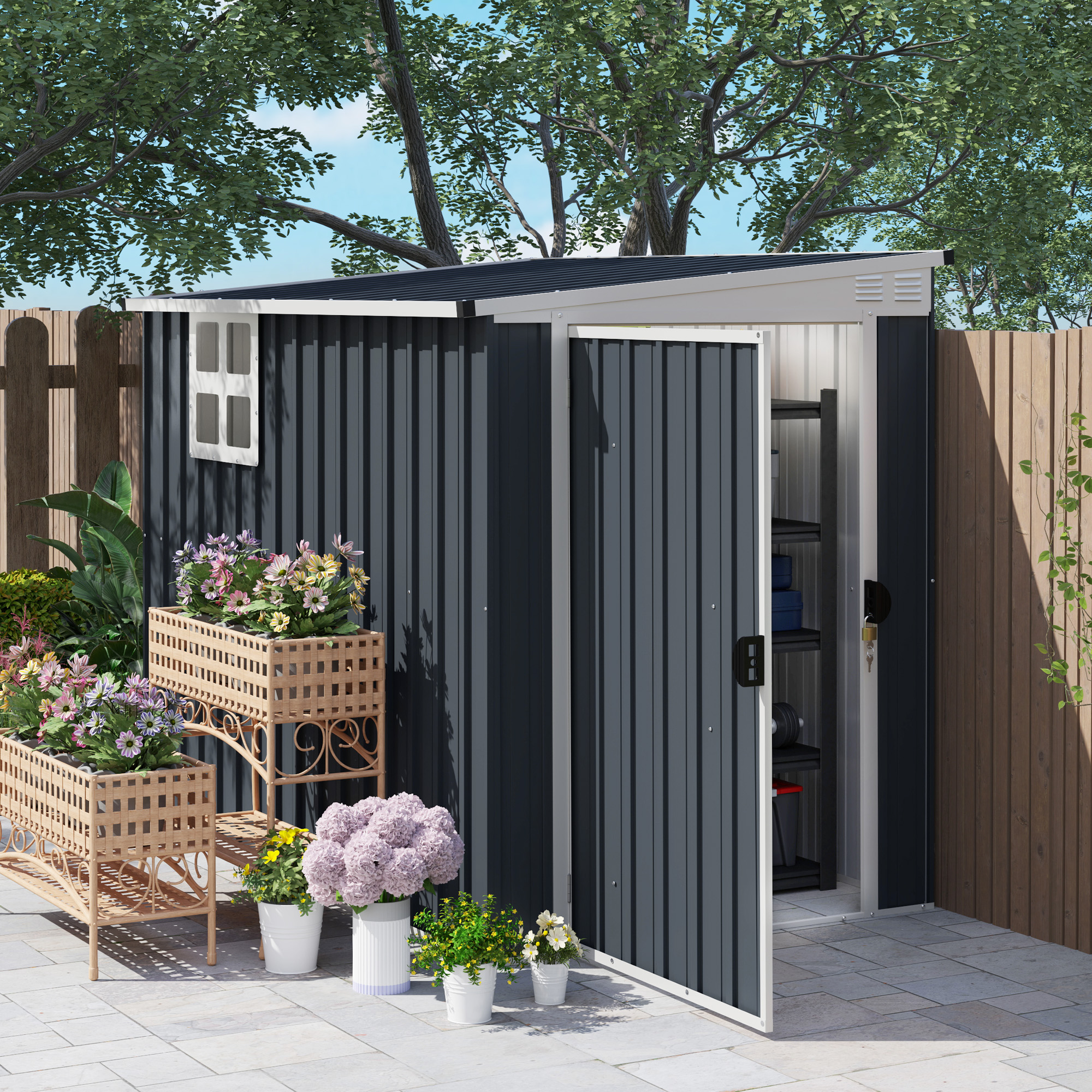 OSTREL 4ft Garden Shed Galvanised Steel Outdoor Storage Shed with Window - Grey