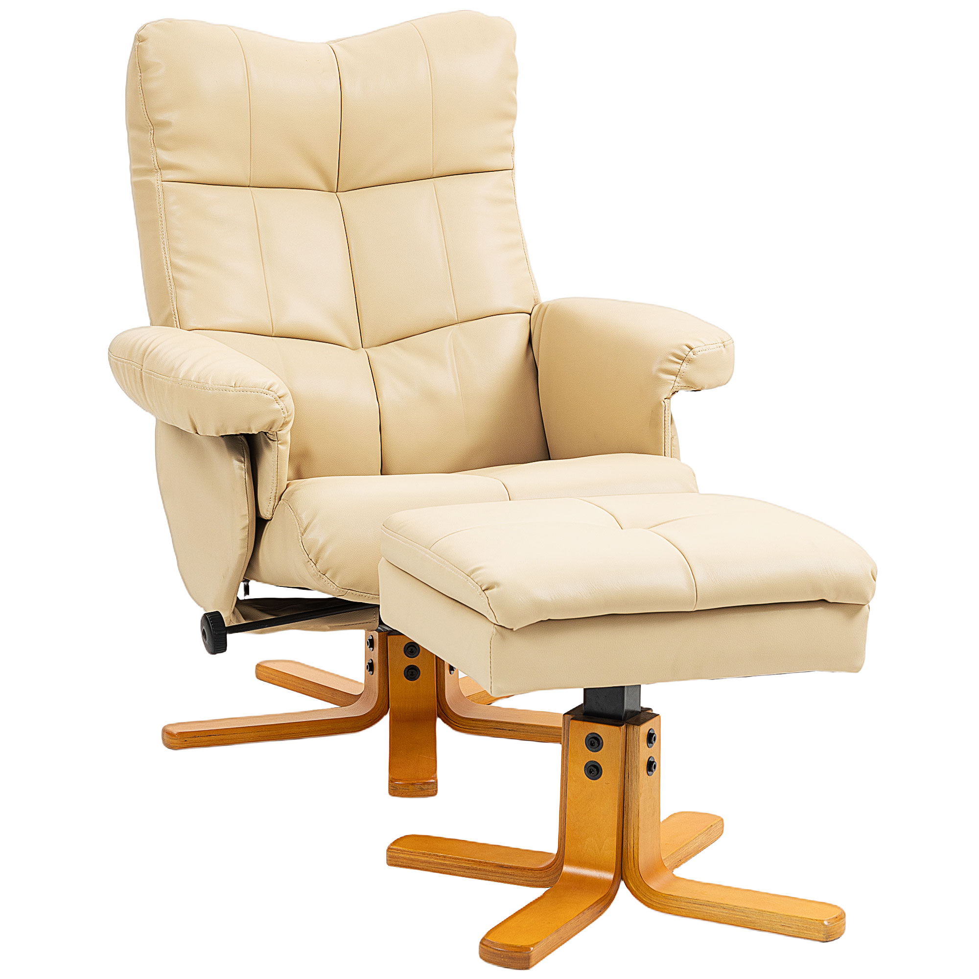FERON PU Leather Recliner Swivel Chair with Footstool - Beige
