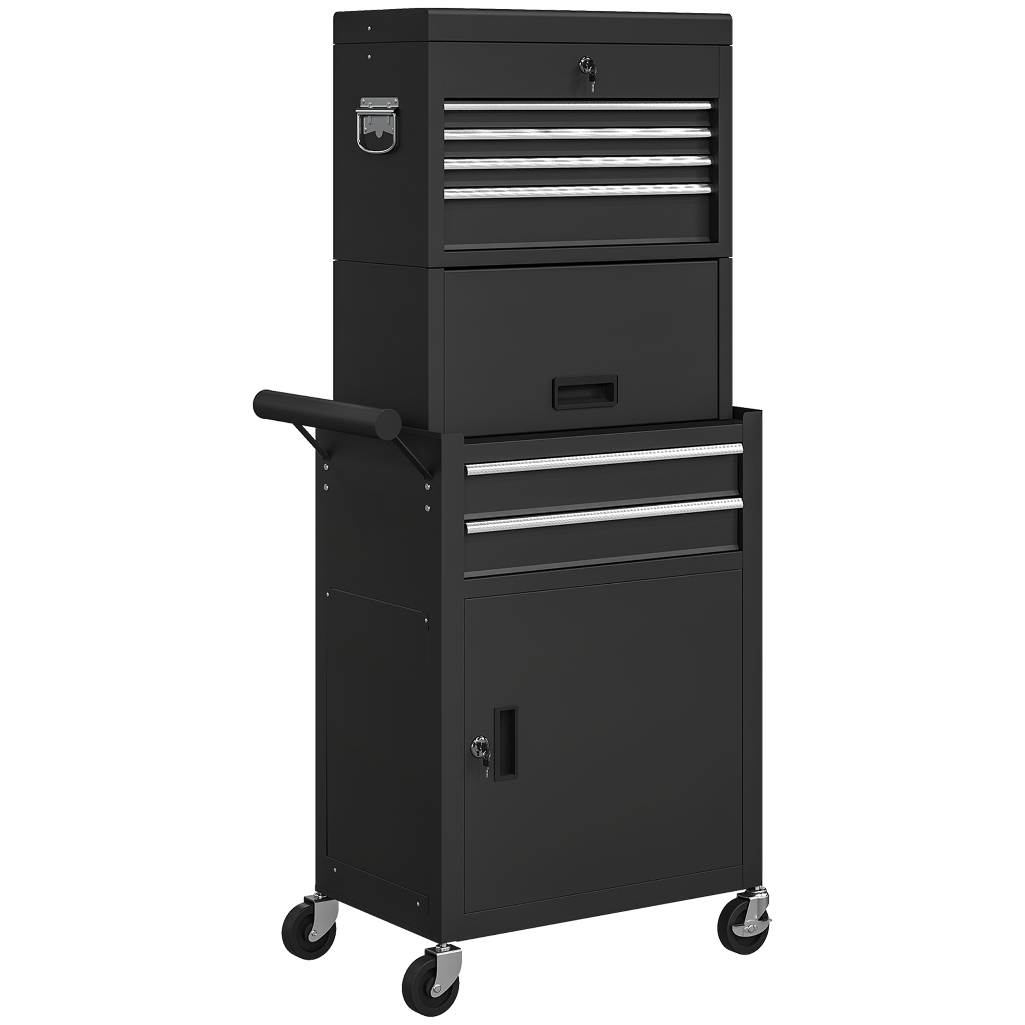 TORVIA Tool Chest Steel 3 Part Locking Storage Box - Black
