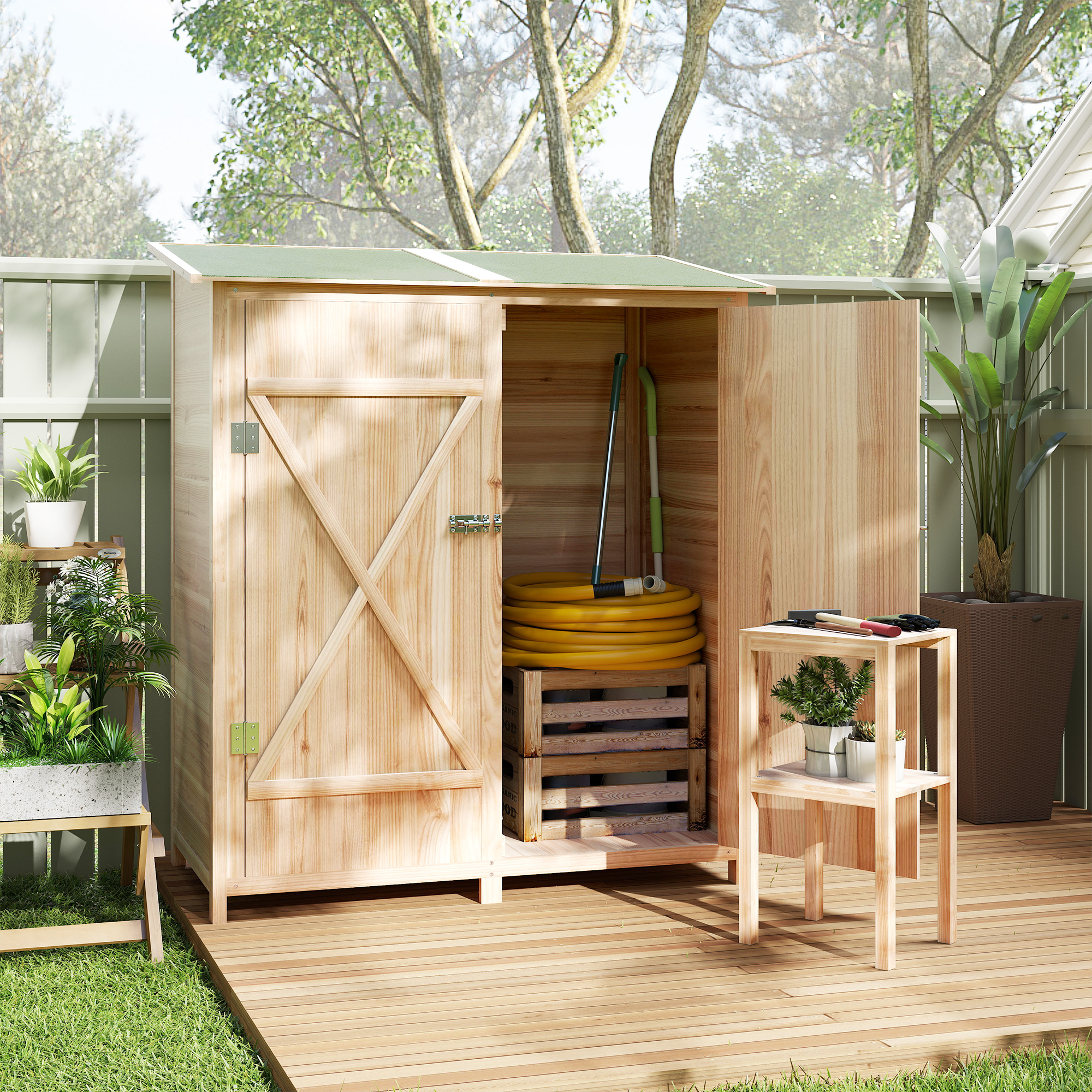 NORVAL Wooden Garden Shed with Asphalt Roof - Natural