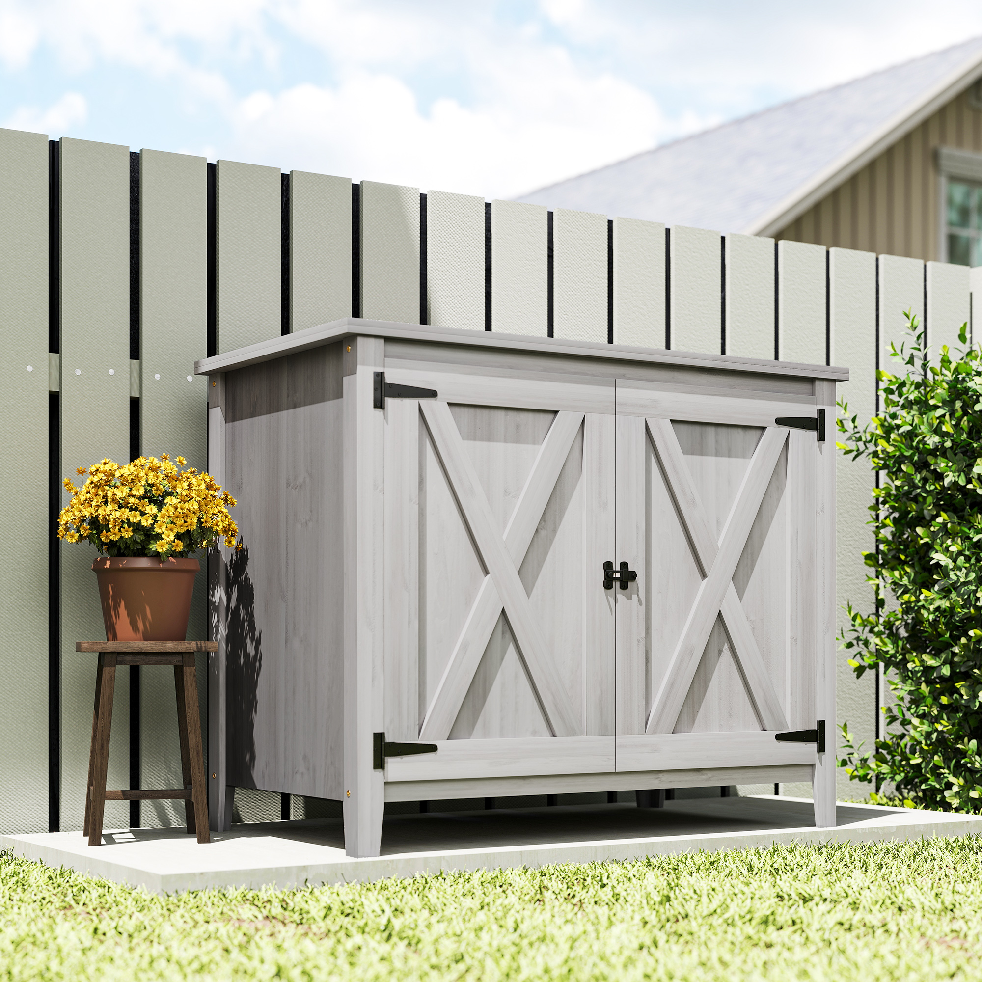 ORVANE Garden Shed Wooden Outdoor Storage Shed with Shelf - Grey