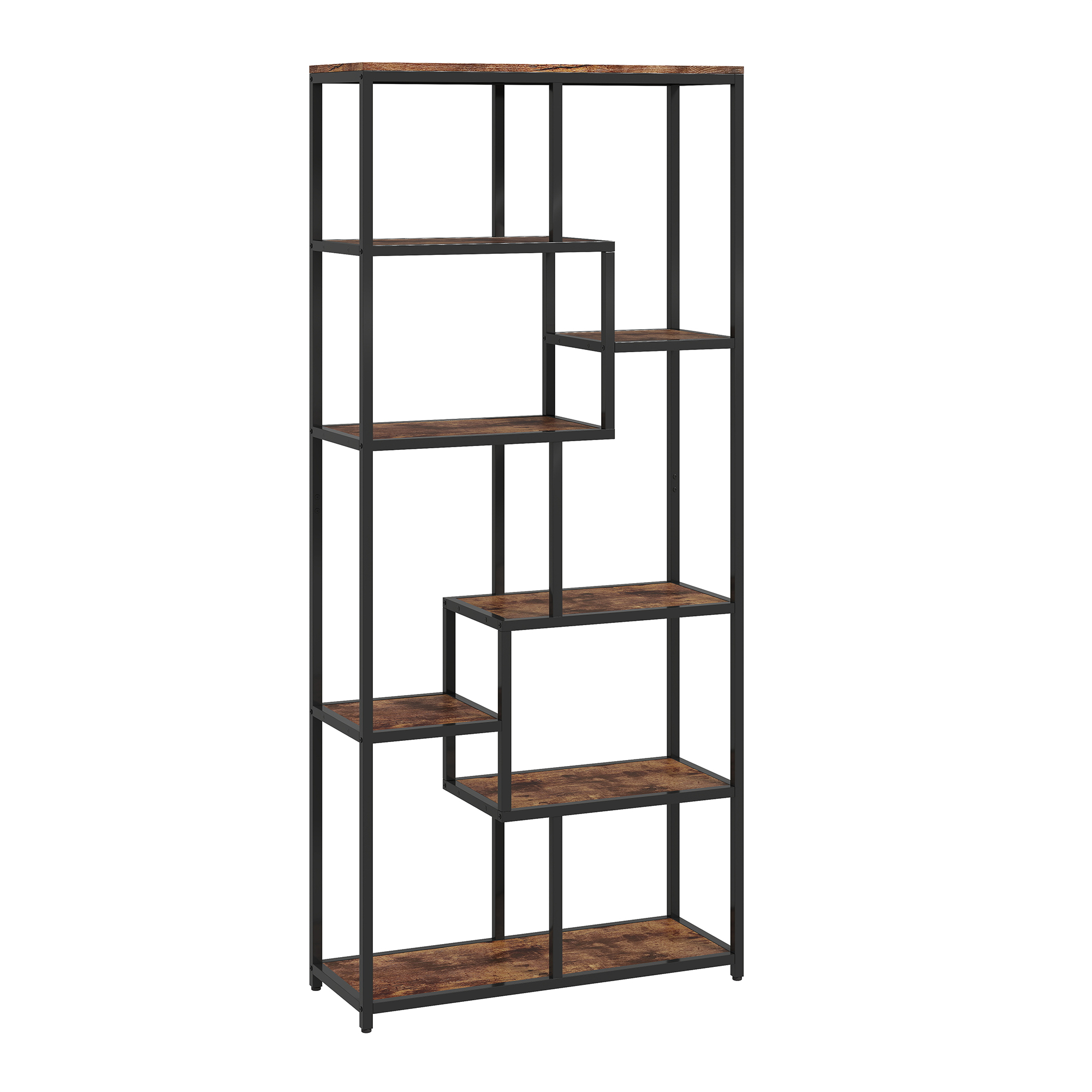 IVRON Seven Tier Geometric Bookcase - Brown