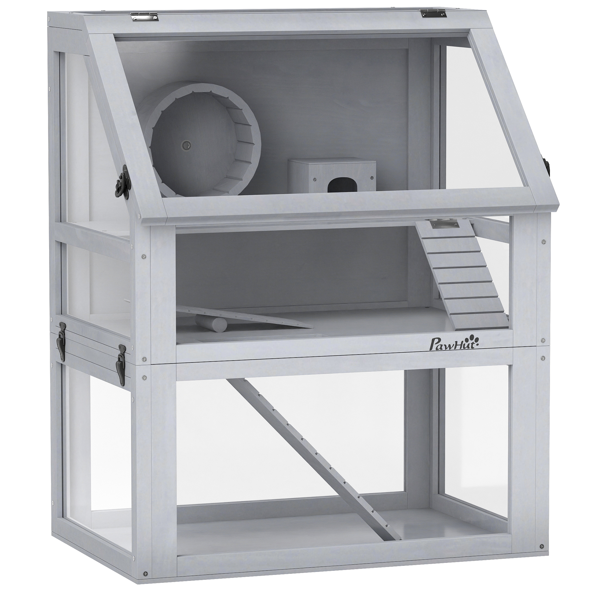 VELRIN Wooden Hamster Cage Multi Level with Ramp - Grey
