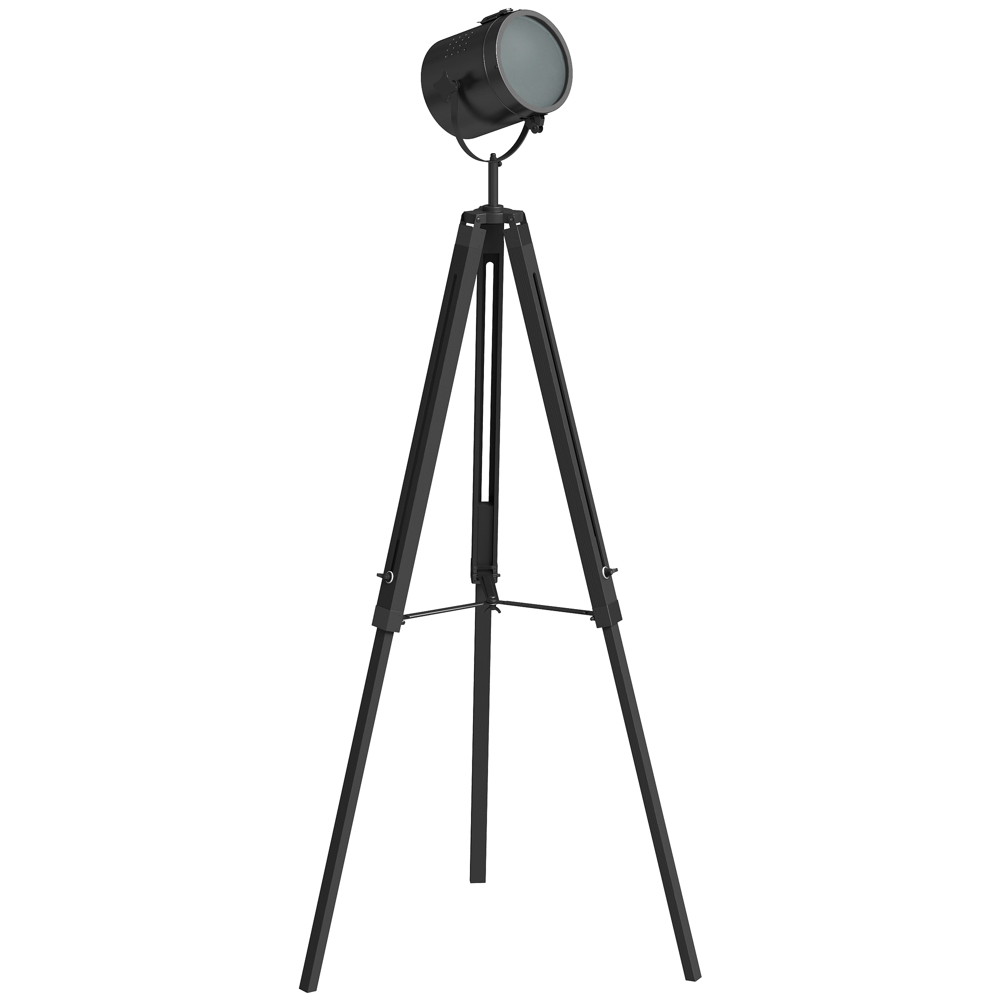 TORVIK Floor Lamp Pine Industrial Tripod Searchlight Adjustable Height - Black