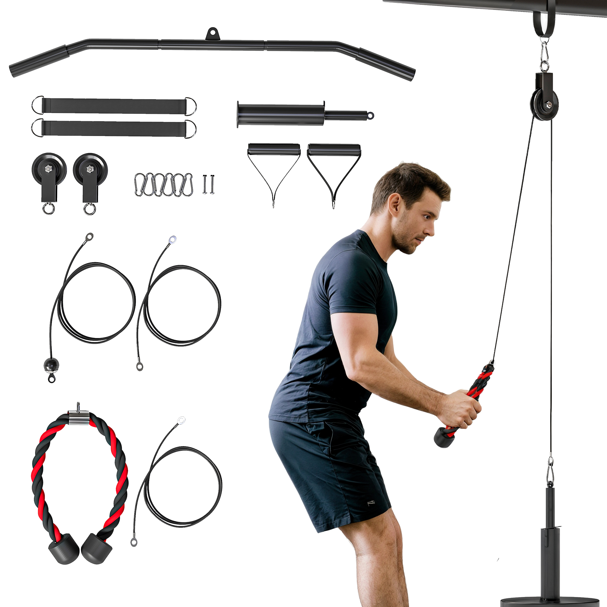 TILVAR Weight Pulley System Steel LAT Cable Attachment for Home Gym - Red