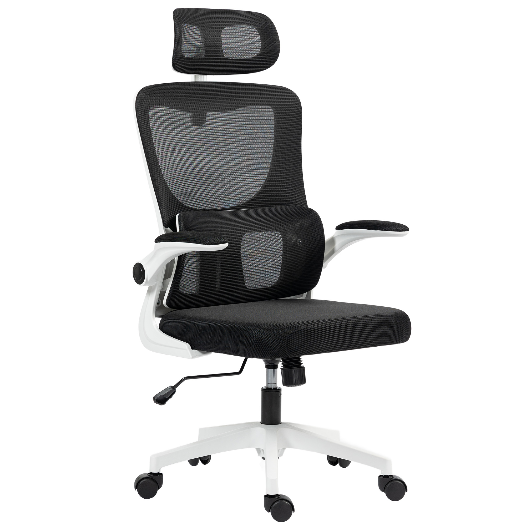 MEDRYSSA Mesh Fabric Office Chair with Adjustable Headrest - Black and White
