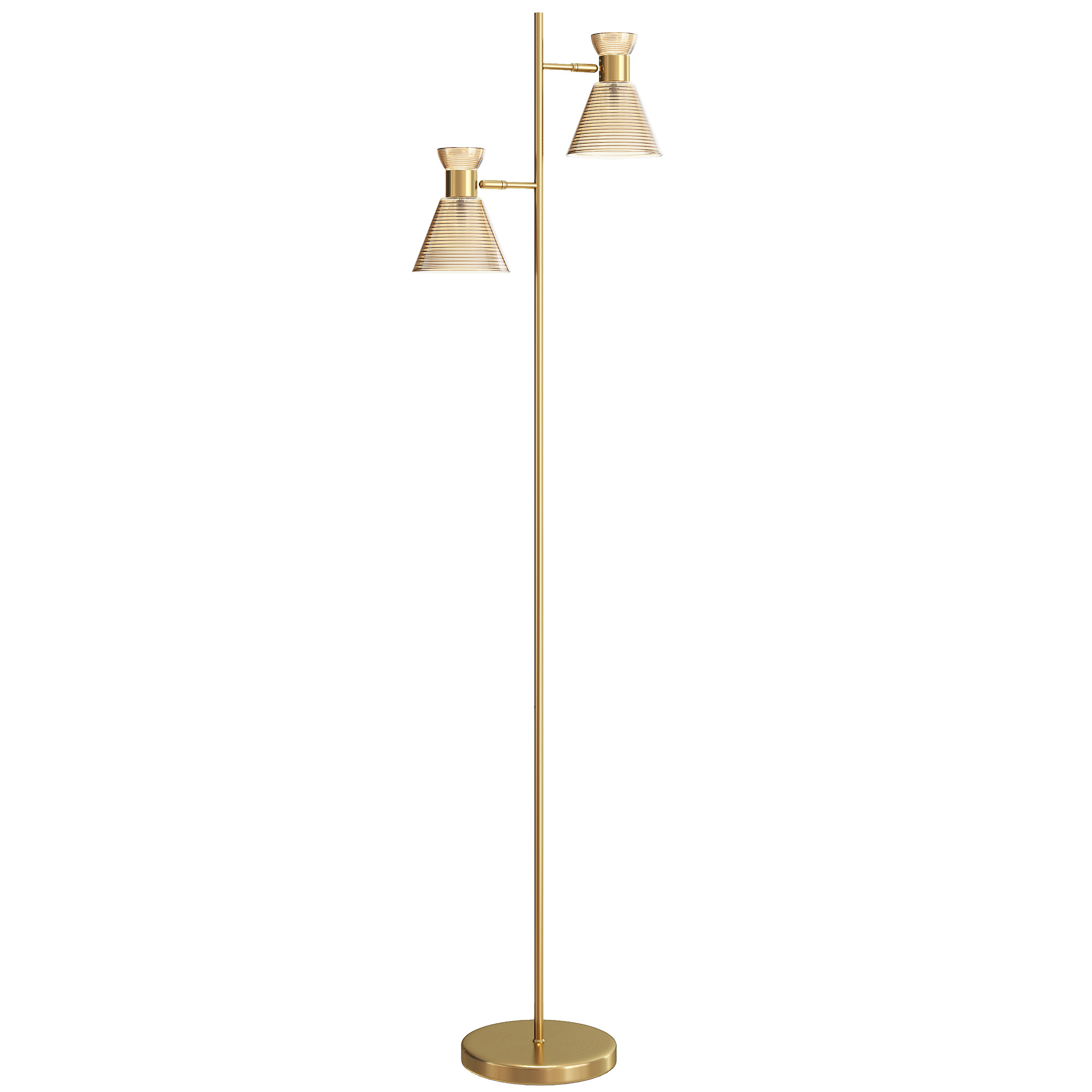YSVELLYN Floor Lamp with Adjustable Dual Head, Floral Glass Shades and Foot Switch - Gold
