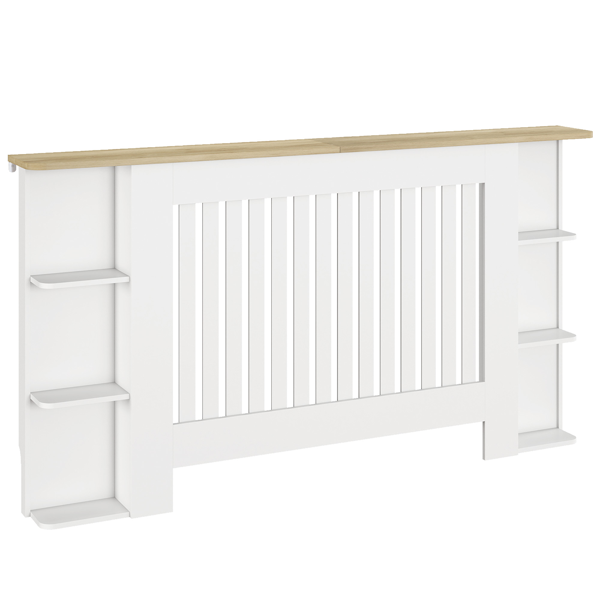 LORTHYNE Large Hallway Vertical Slatted Radiator Cabinet with Open Storage Shelves - White