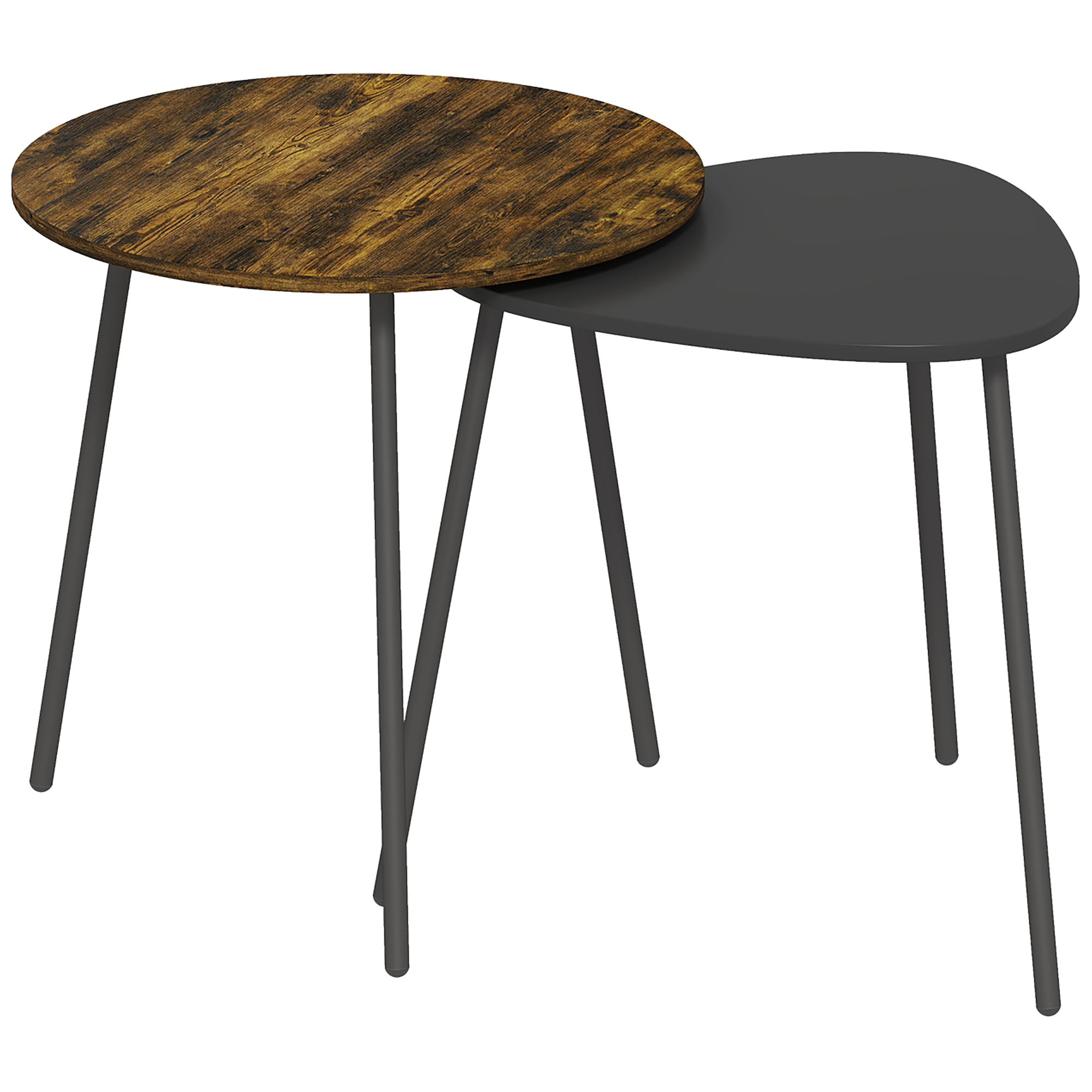 AEVARIN Nest of Side Table Set of 2 - Rustic Brown and Black