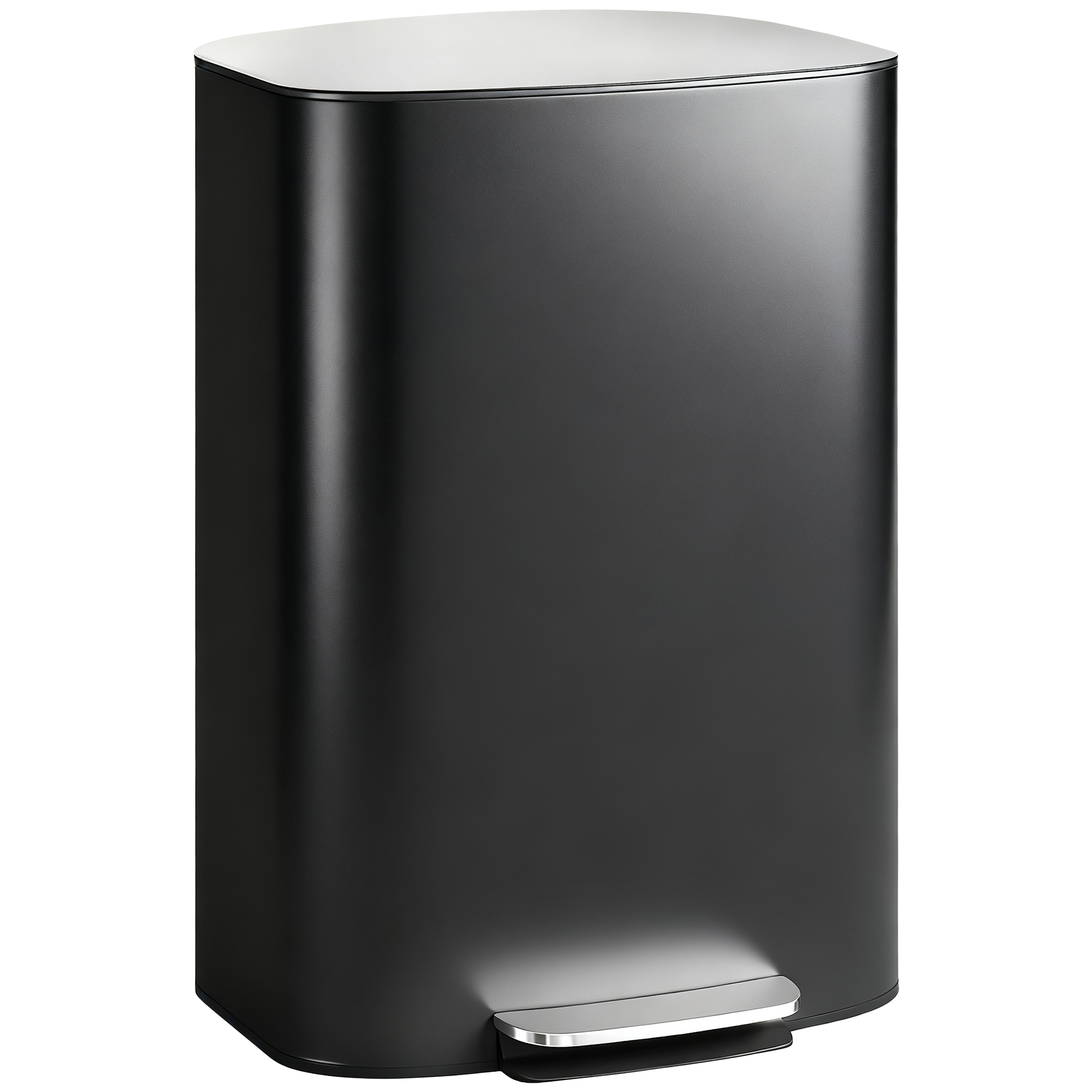 SAVRIC 50L Rubbish Bin with Soft Close Lid, Stay Open Function, Stainless Steel Pedal Bin, Removable Inner Bucket and Carry Handle - Black