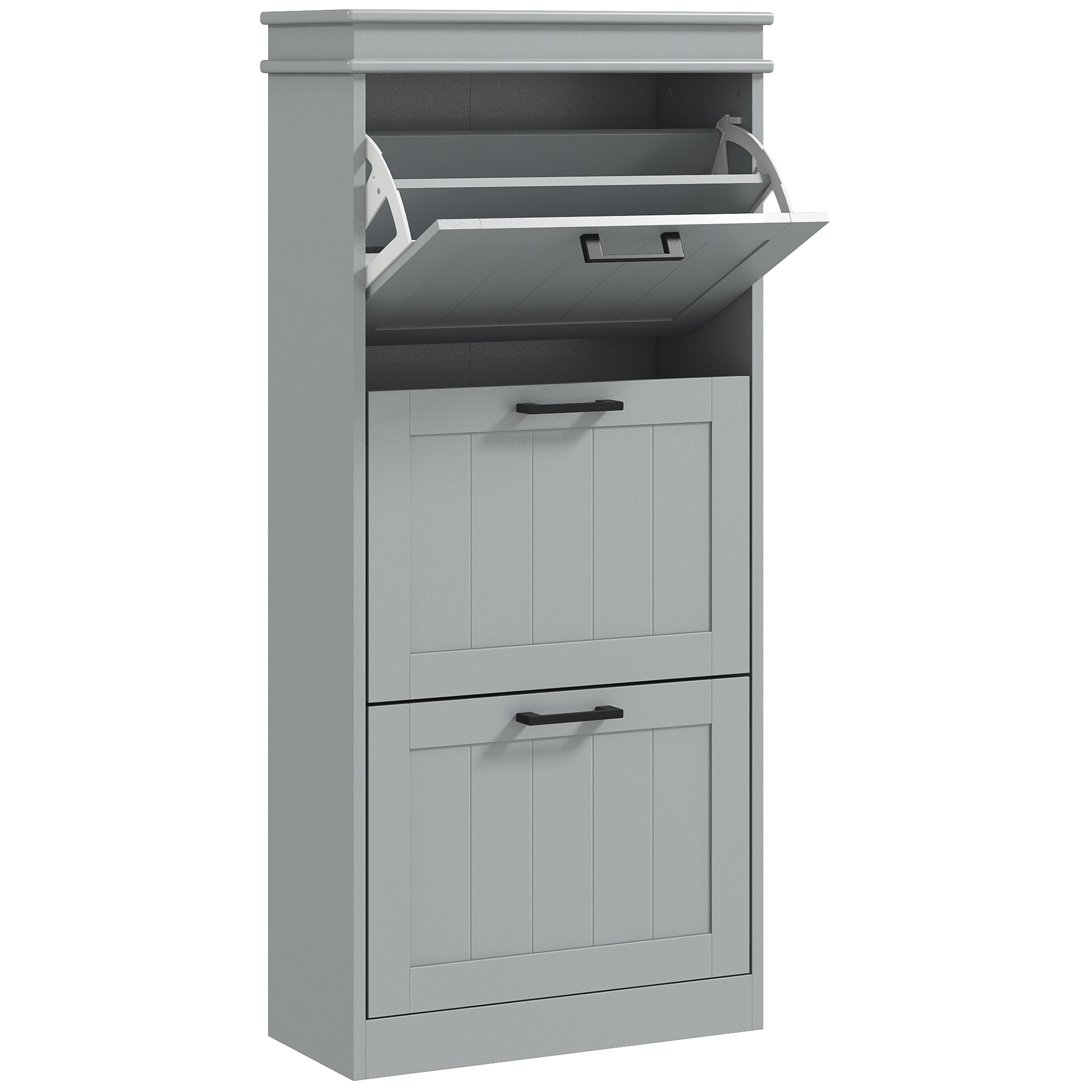FARNWELL Tallboy Large Shoe Cabinet with 3 Flip Drawers - Grey
