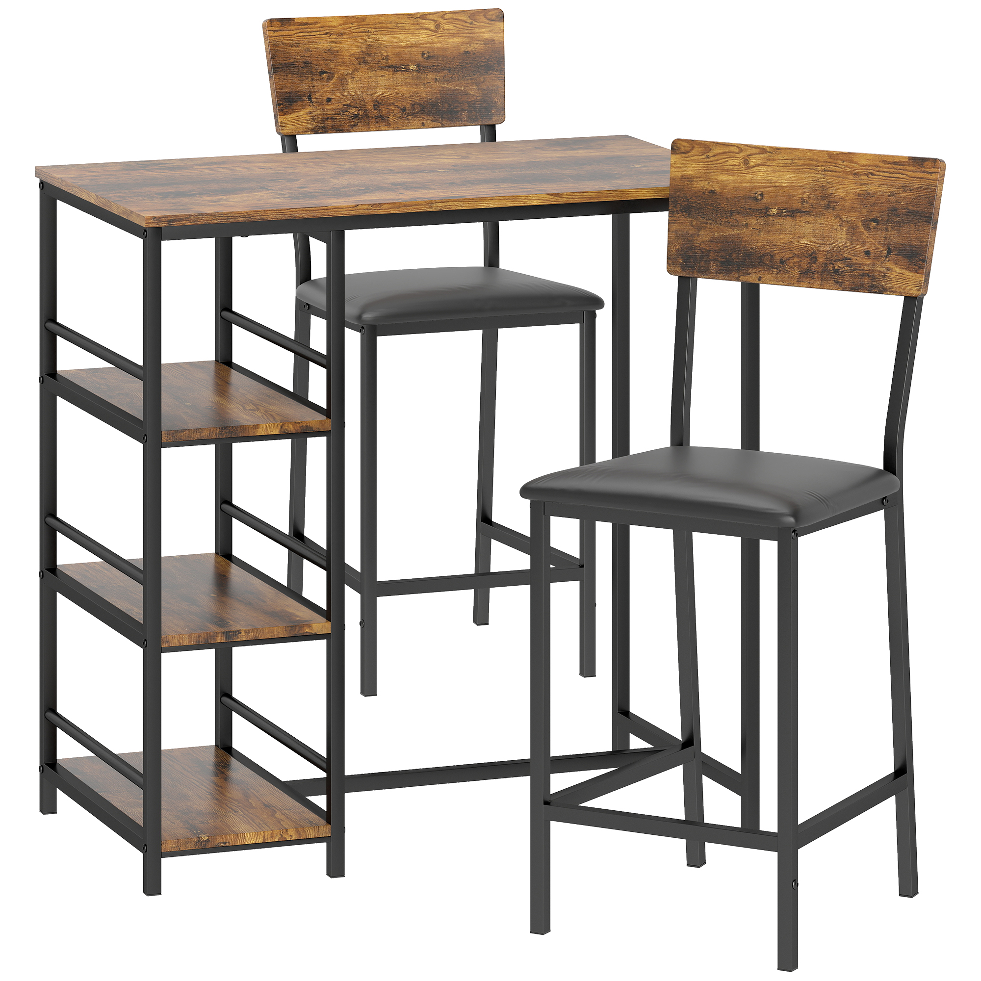CLYVARRA Rectangular 3 Piece Compact Bar Table and Stool Set - Brown and Black