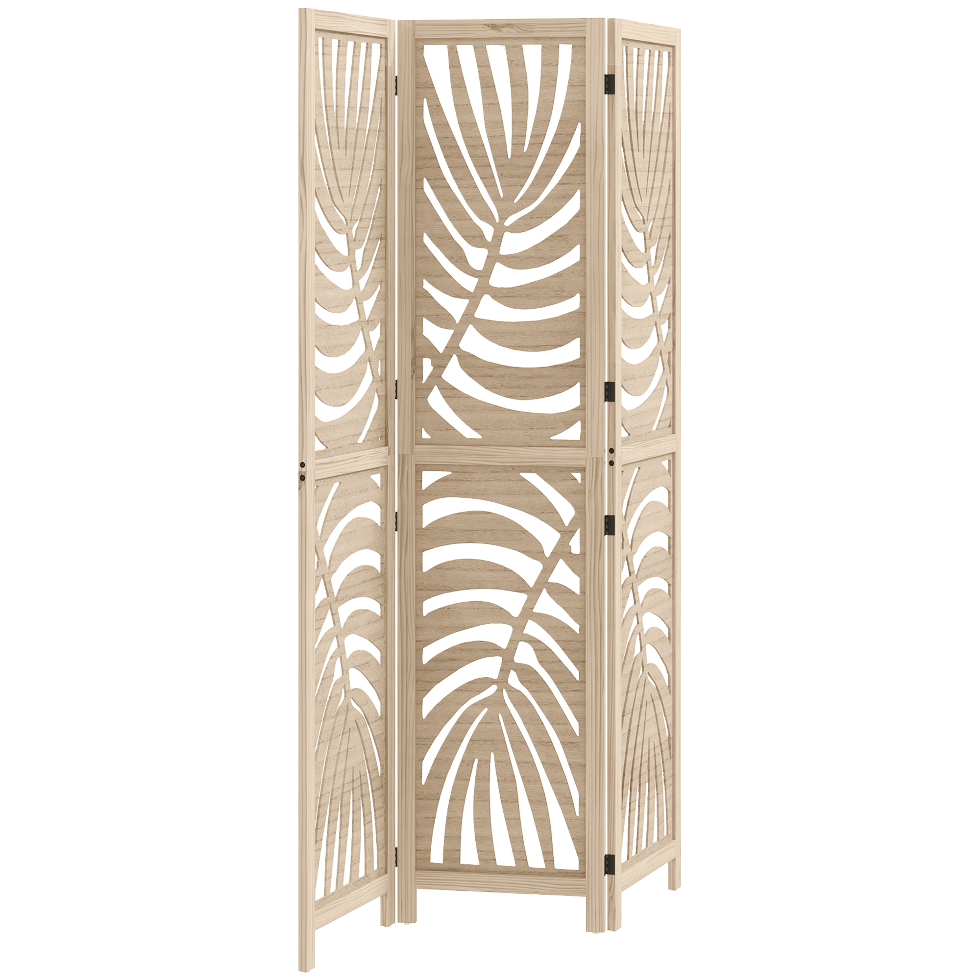 VORNCREST 3 Panel Room Divider, Detachable Folding Privacy Screens with Palm Leaf Design for Home Office - Light Oak