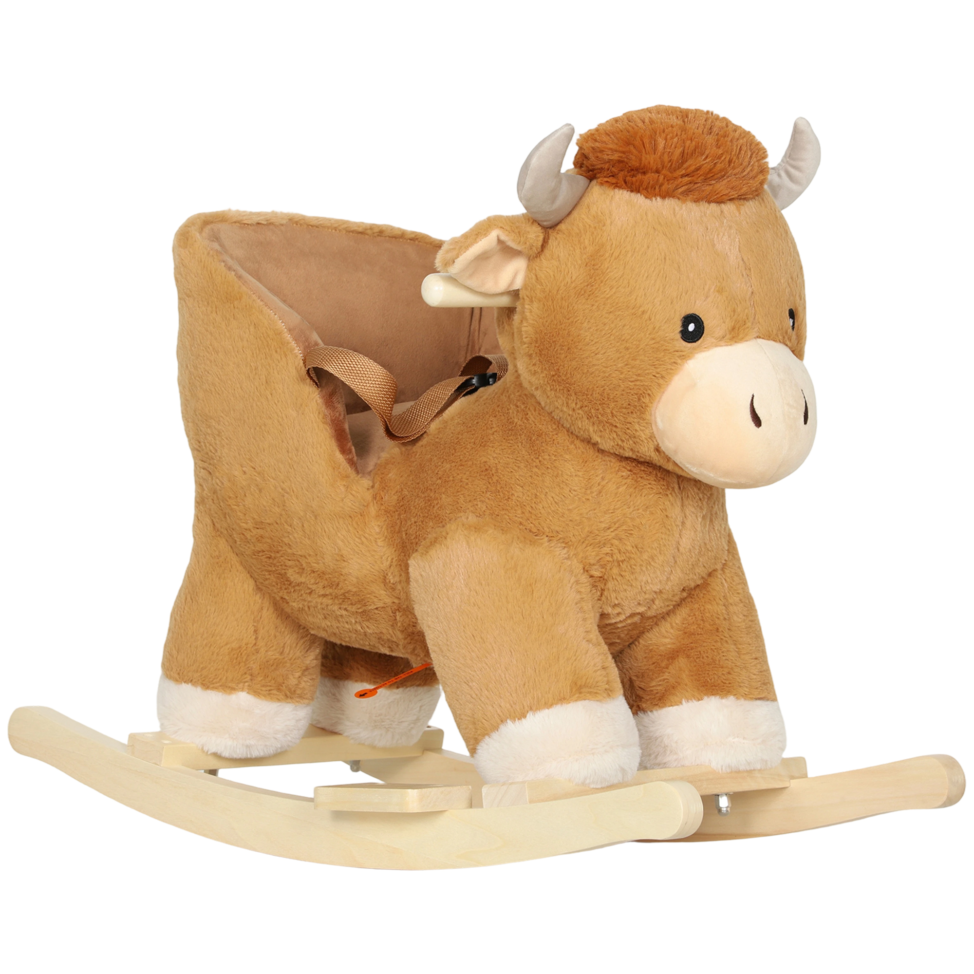 VORLANITH Baby Rocking Horse with Safety Belt, Wood Base, Animal Rocker for Children - Brown