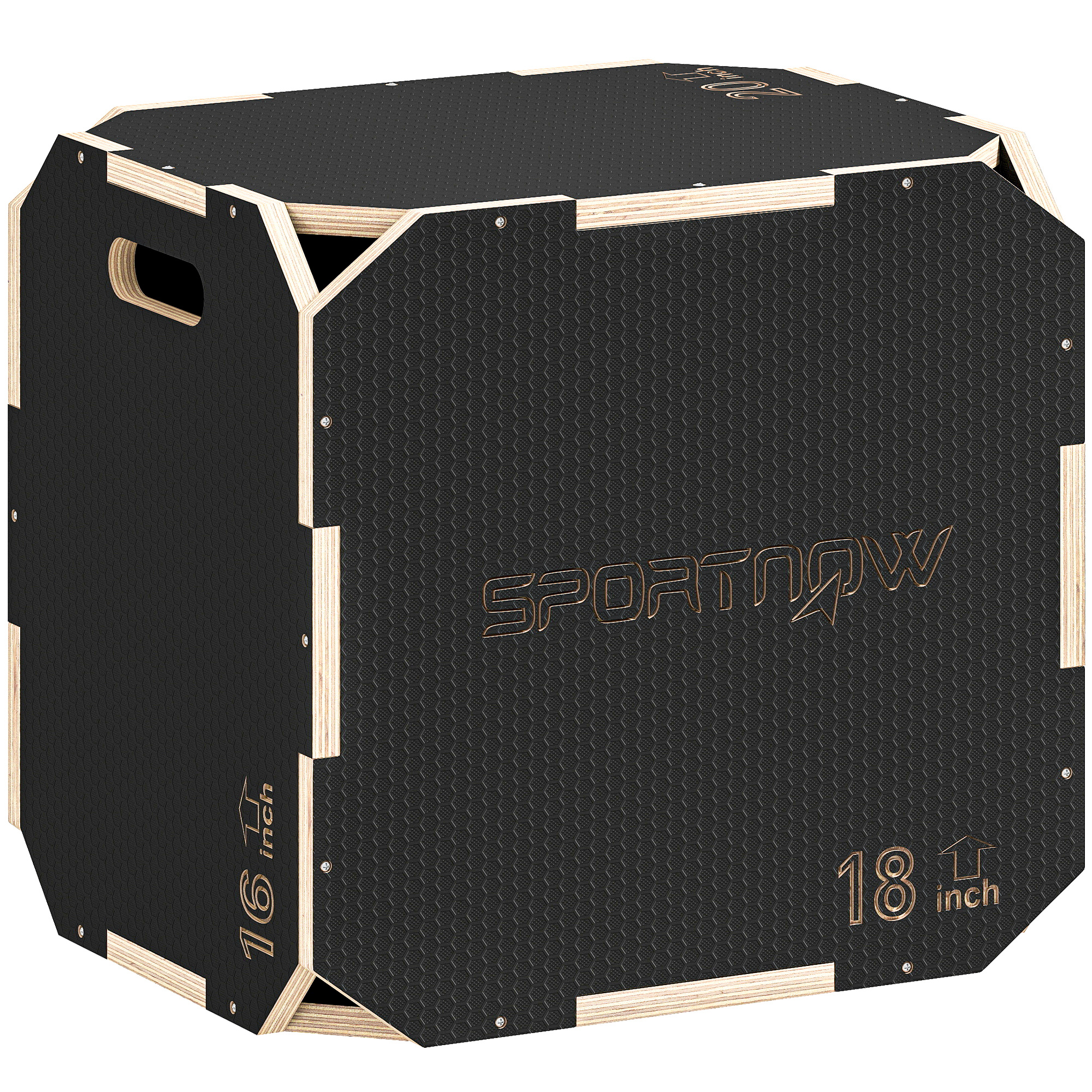 QORVANNIS Non-Slip Plyo Corner-free Wooden Jump Box Black - 18 Inch