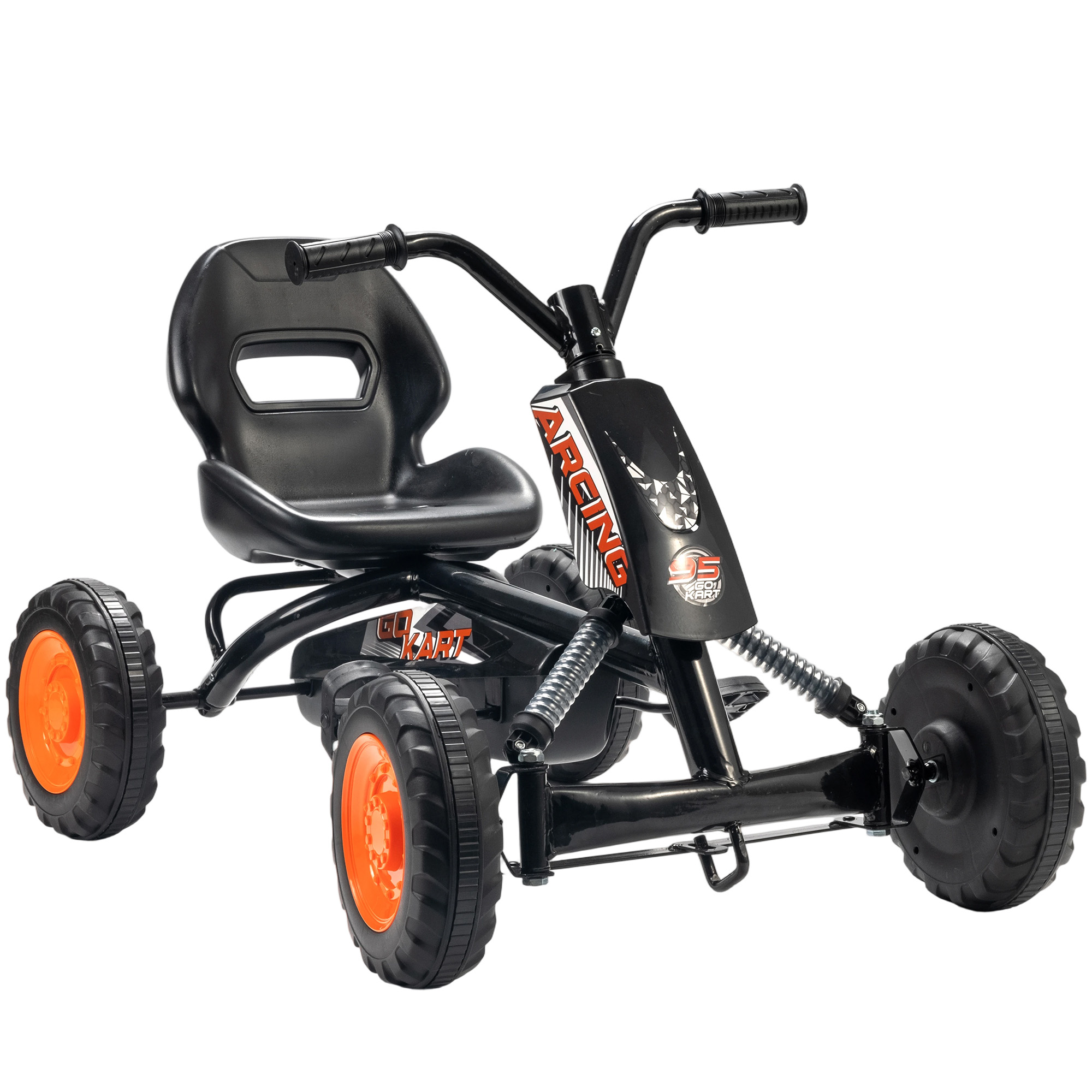ARVENTHAL Kids Pedal Go Kart with Steel Frame, Sporty Design - Black