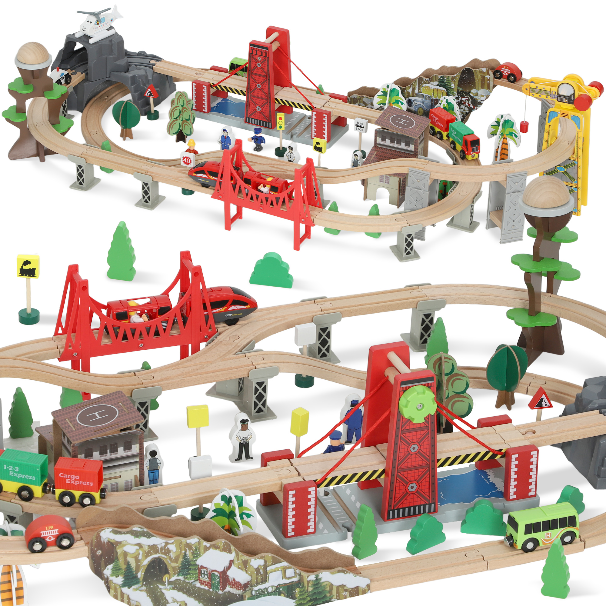 THRENSHAW 100 Piece Wooden Train Set for Kids with Track - Multicolour