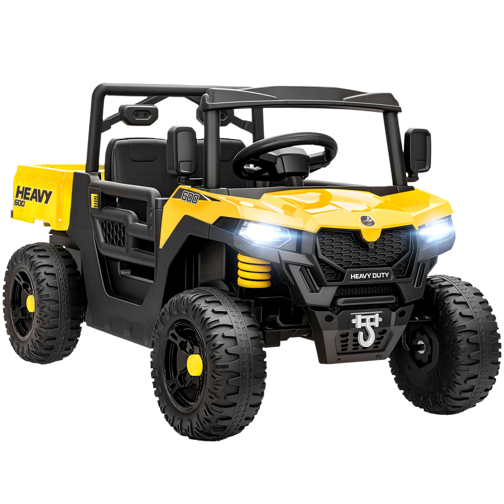 WYNQELLIS 12V Kids Electric Car with Electric Dumb Bed, Wheel Suspension - Yellow