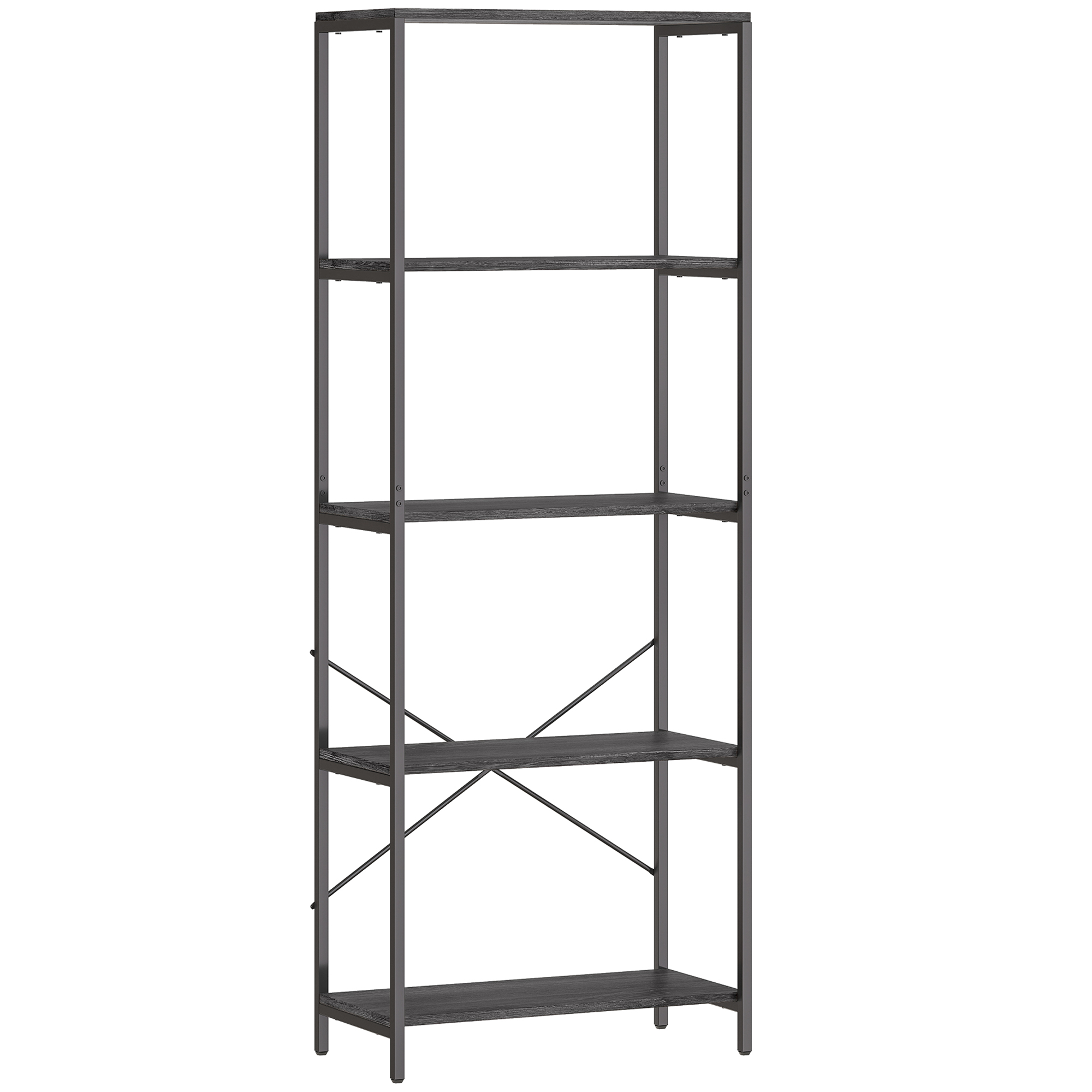 FEREDON 5-Tier Bookshelf, Industrial Bookcase with Metal Frame - Dark Grey and Black