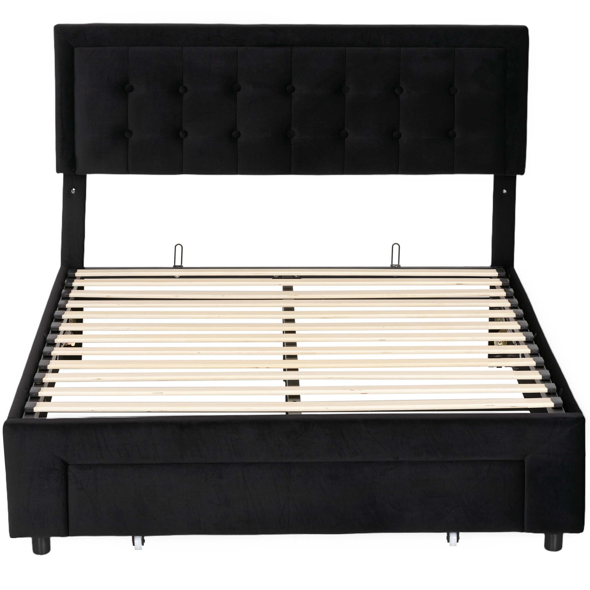XERYTHRA Double Ottoman Storage Bed with Front Drawer - Black