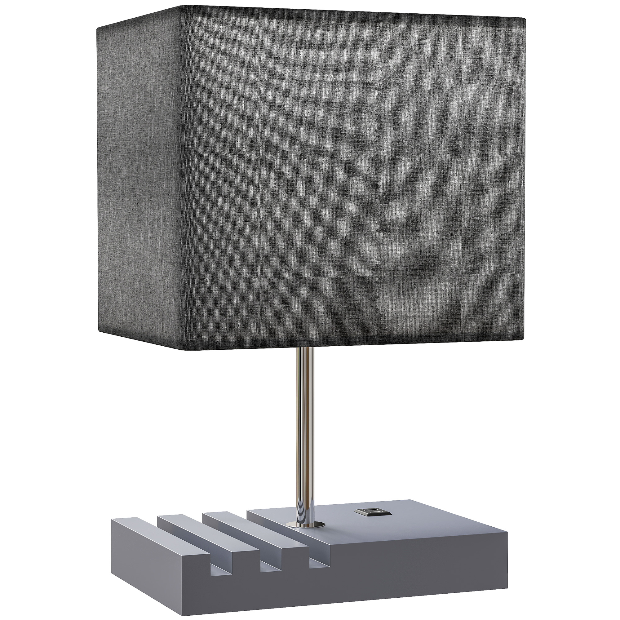 ARVEXIS Table Lamp with USB A+C Charging Ports, 3 Phone Stands and Fabric Shade - Grey