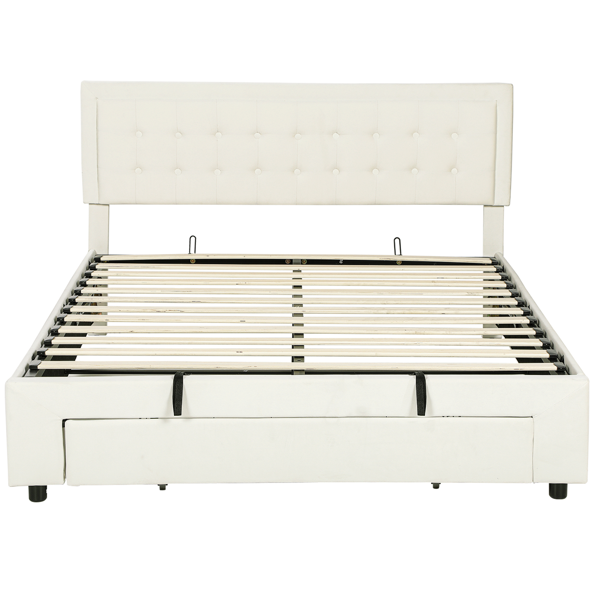 XERYTHRA Kingsize Ottoman Storage Bed with Front Drawer - Cream