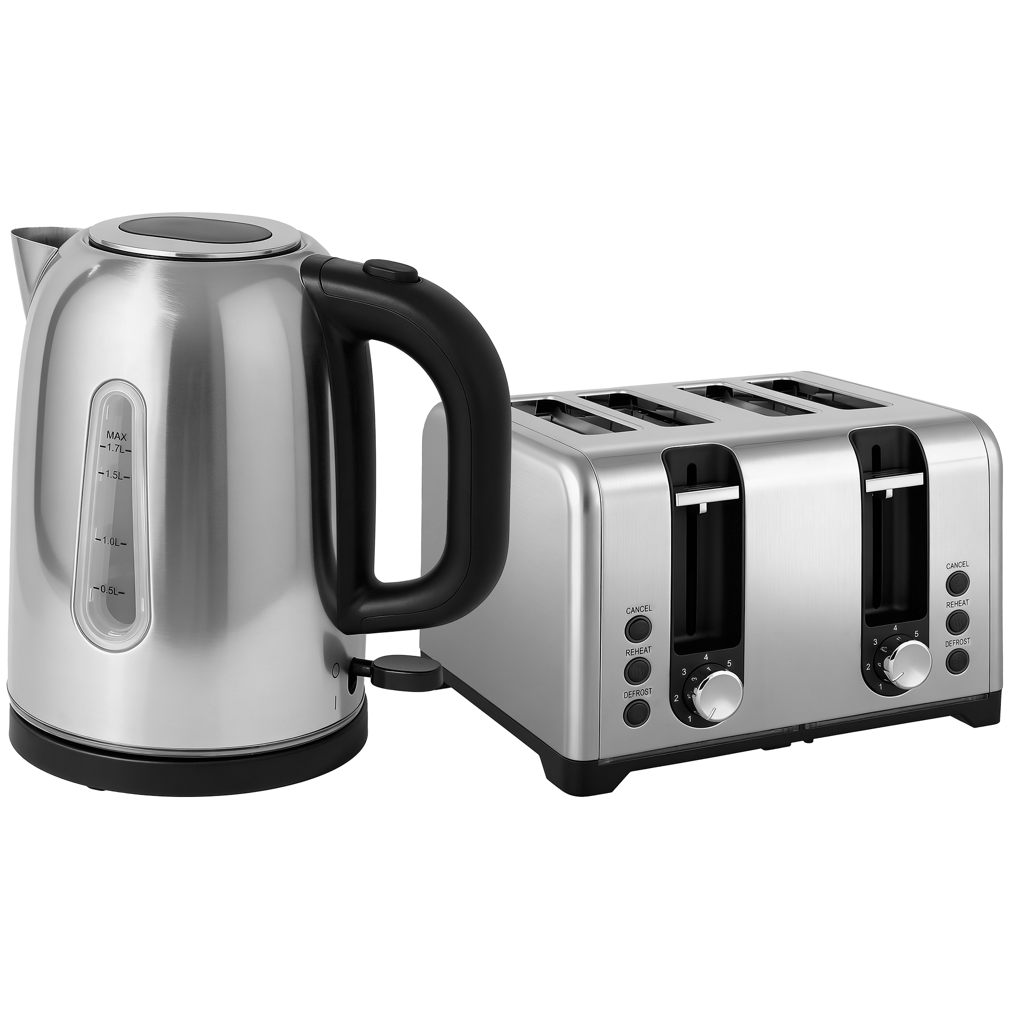 DORVIK Kettle and Toaster Set 1.7L 3000W Rapid Boil Jug with Otter Thermostat, Limescale Filter, 4 Slice Toaster, 7 Browning Controls, Crumb Tray and 
