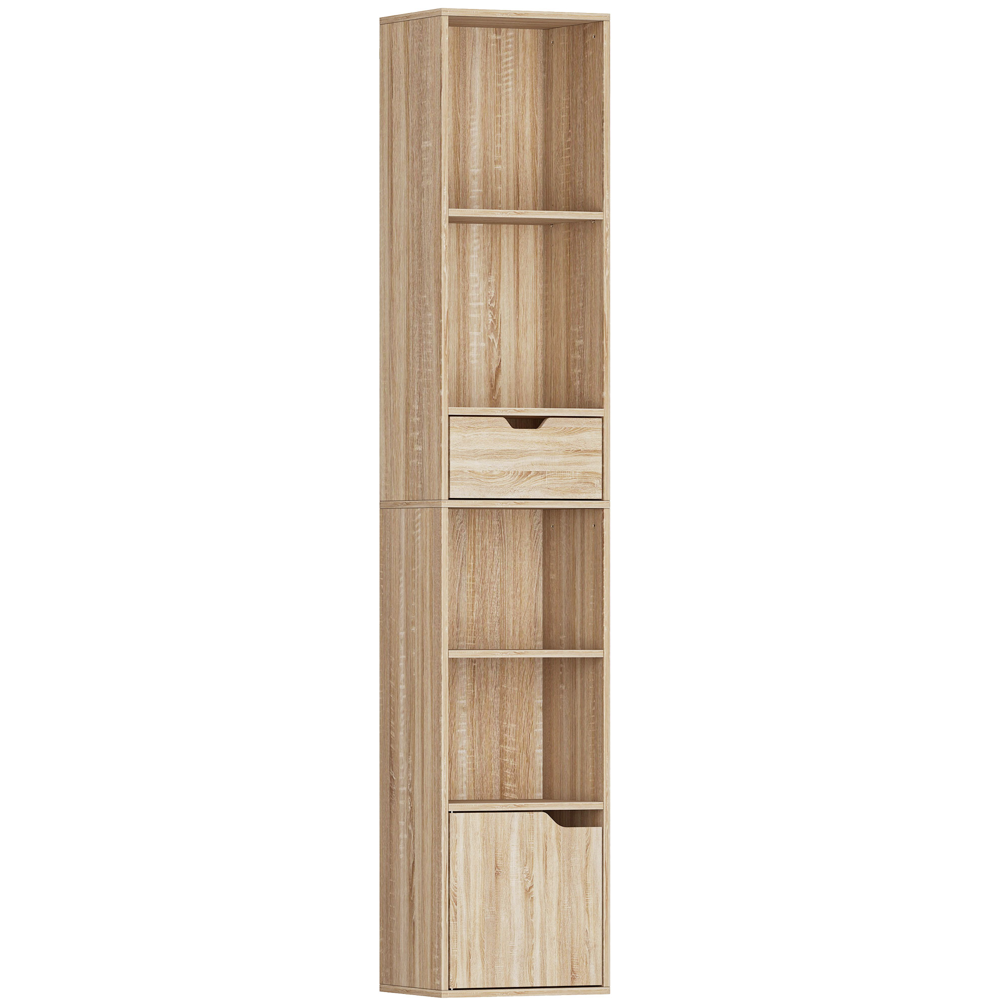 DRAXMERE 6-Tier Bookcase with 1 Drawer and Door - Light Oak