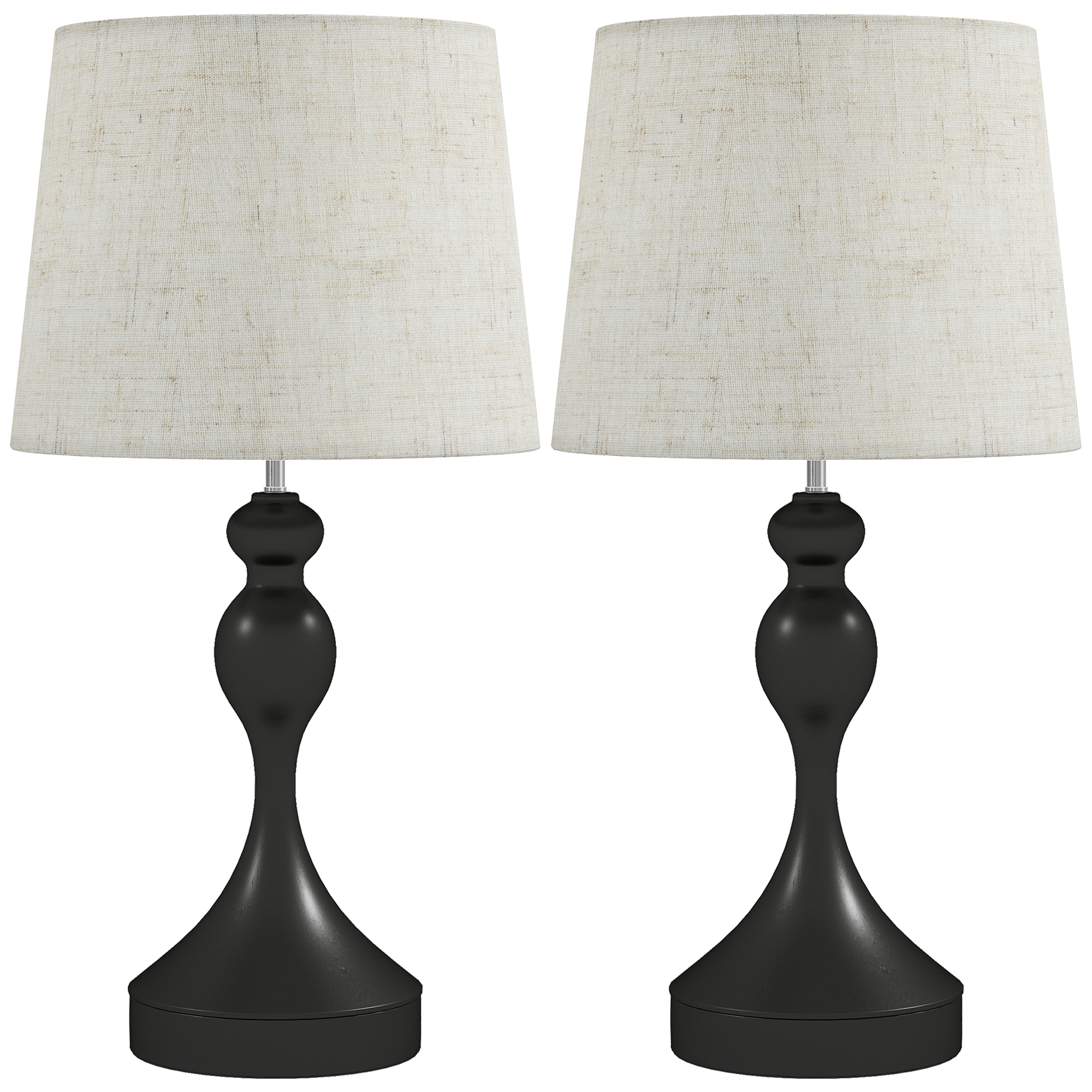 HELVARIN Table Lamp 3 Colour Temperatures with USB Ports Set of 2 - Black