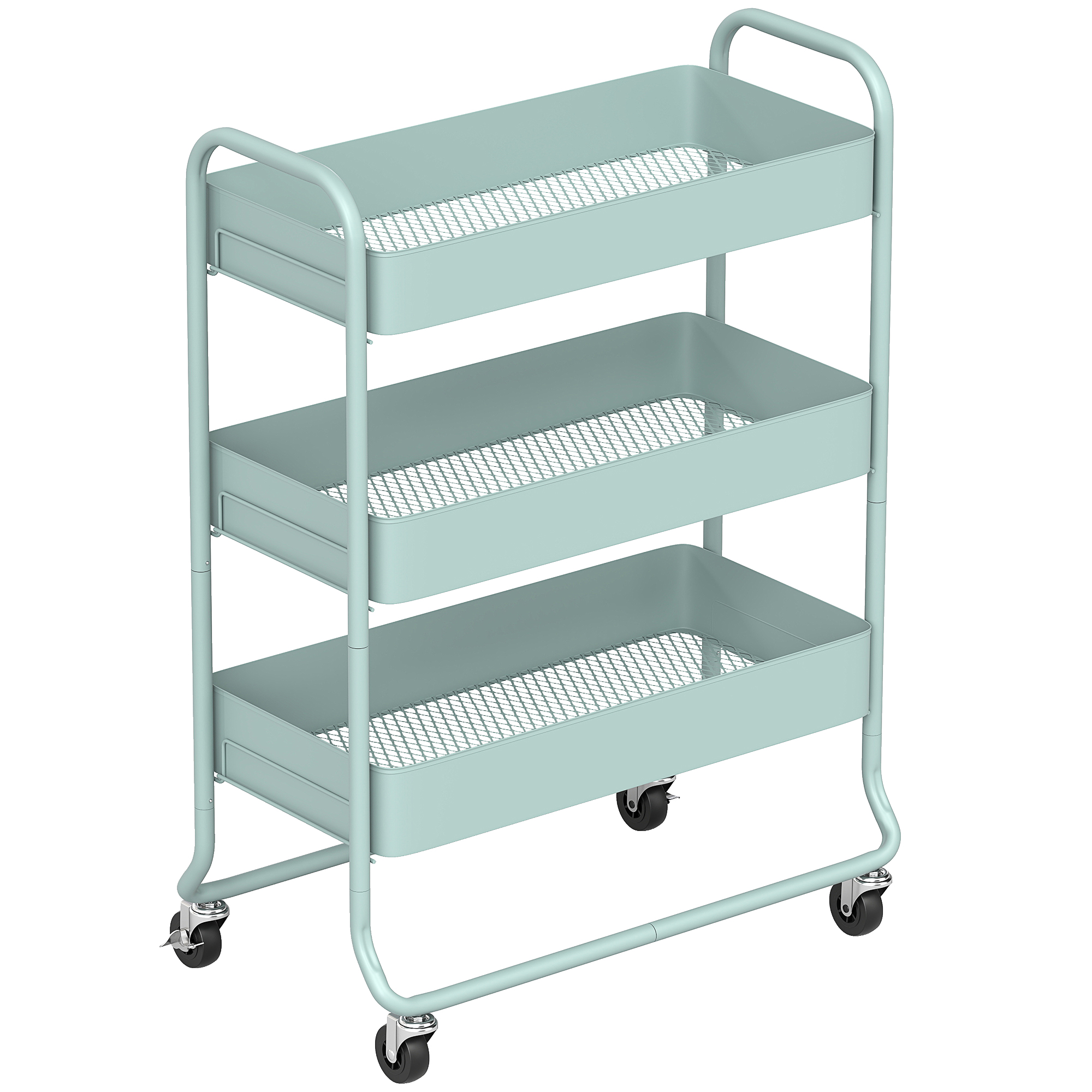 WALVORN 3-Tier Storage Trolley on Wheels with Rolling Utility Cart and Mesh Backets - Green