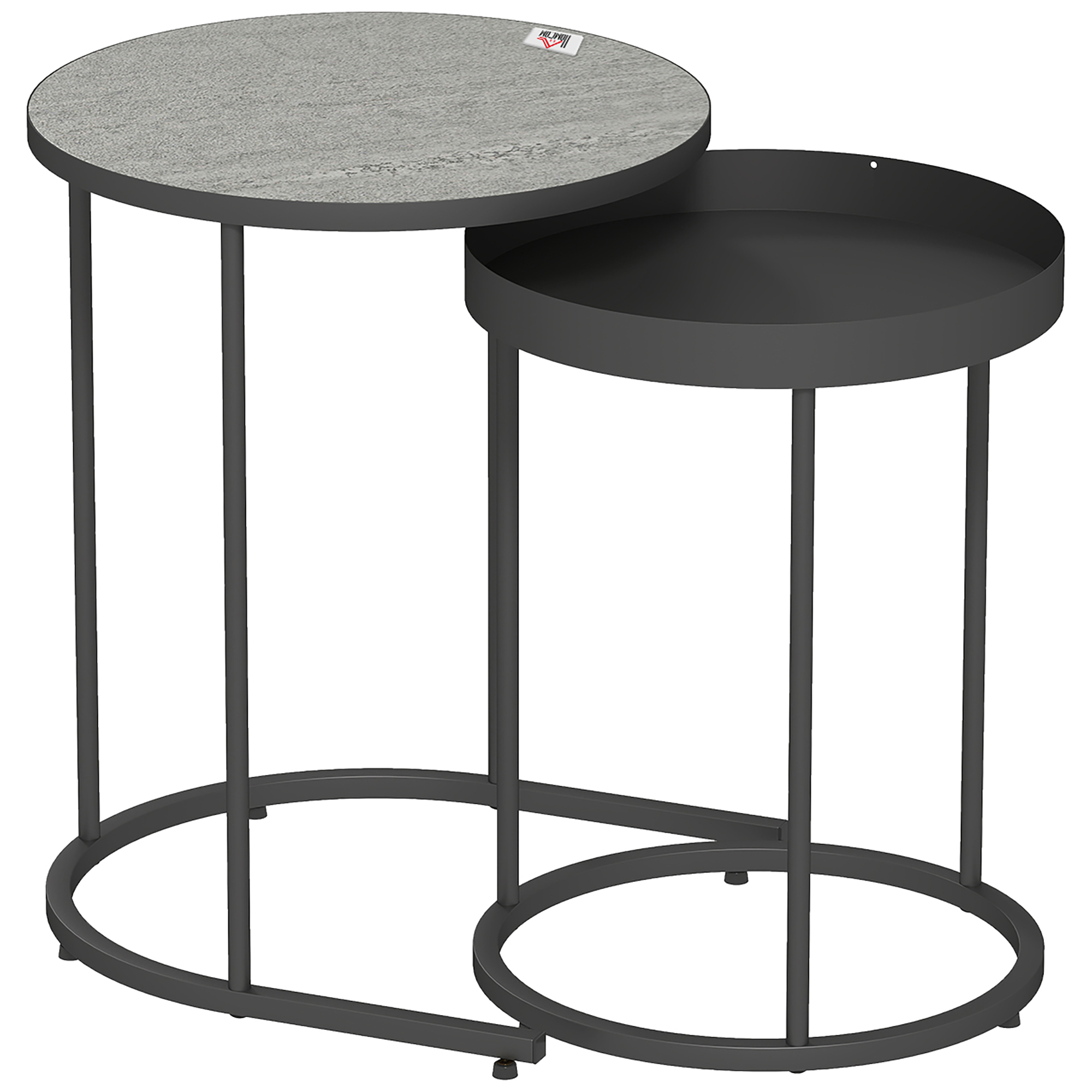 BRISELYN Round Nest of Side Table Set of 2 - Grey