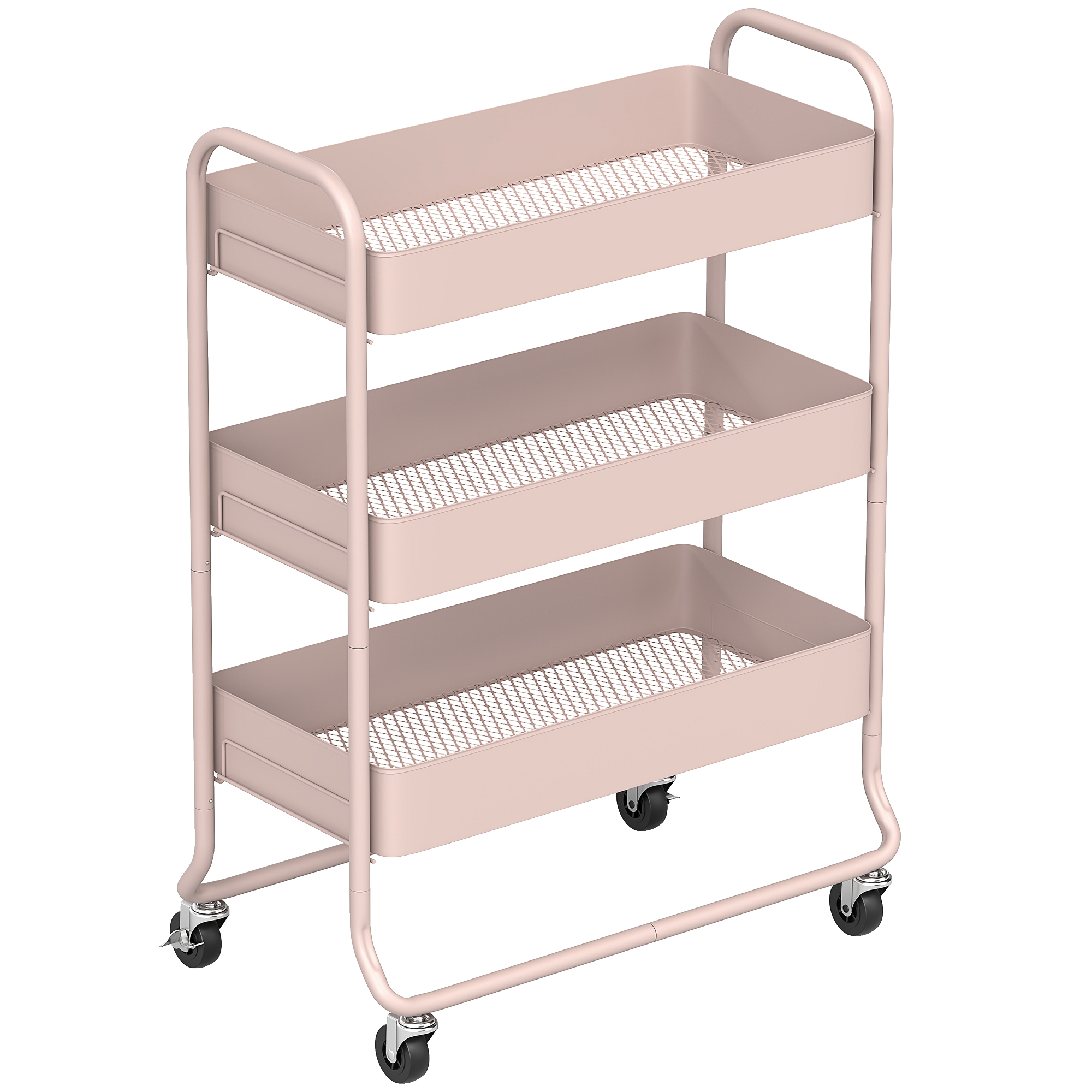 WALVORN 3-Tier Storage Trolley on Wheels with Rolling Utility Cart and Mesh Backets - Pink