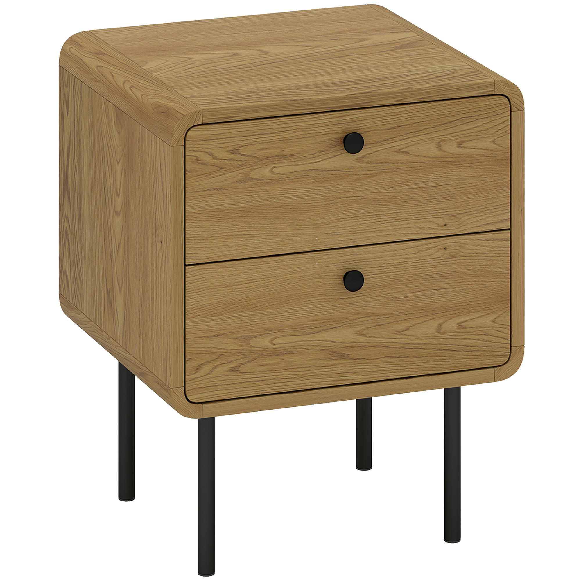 DREYLITHA Bedside Table with 2 Drawers and Steel Legs - Light Wood
