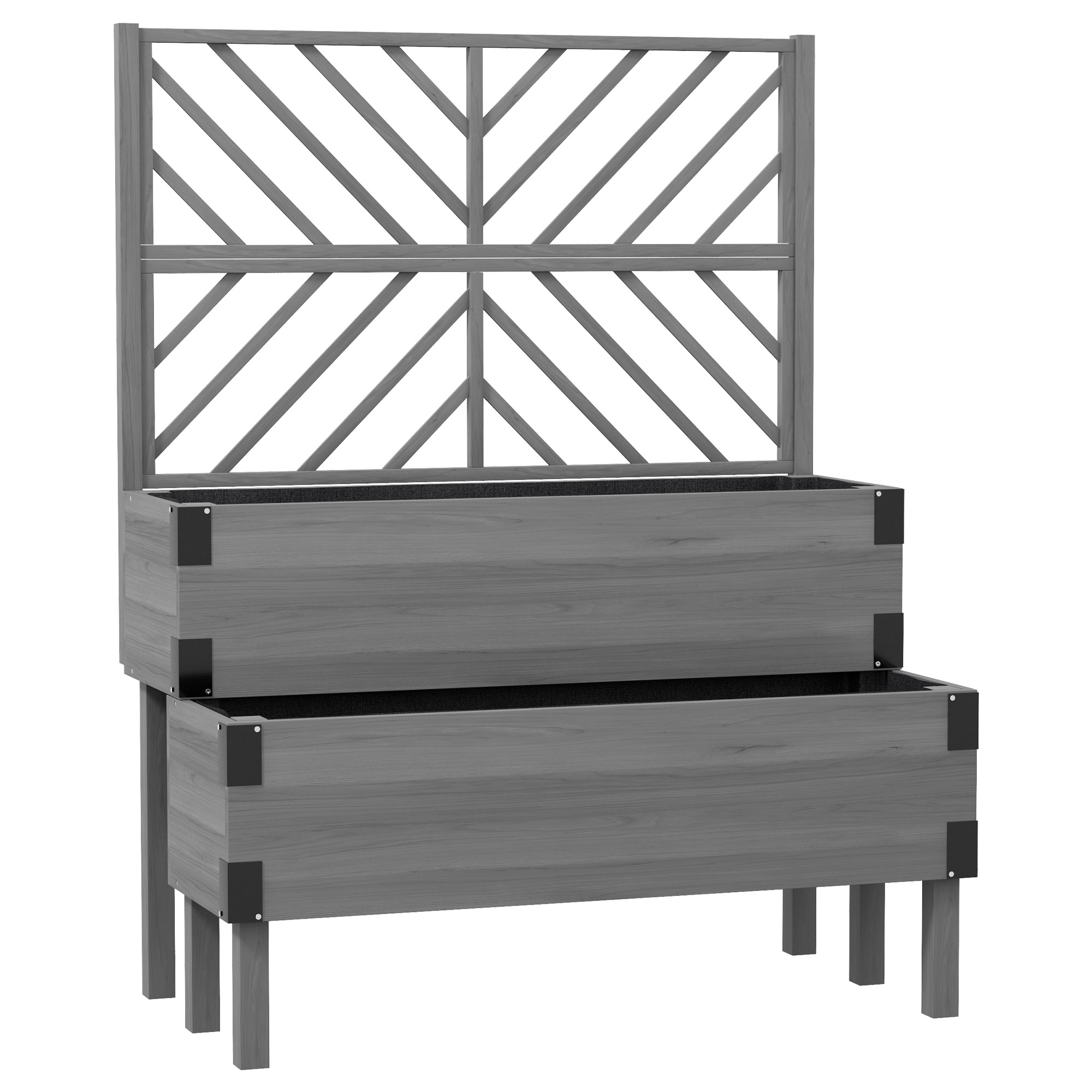 CARRING 2 Tier Raised Garden Bed with Trellis - Grey