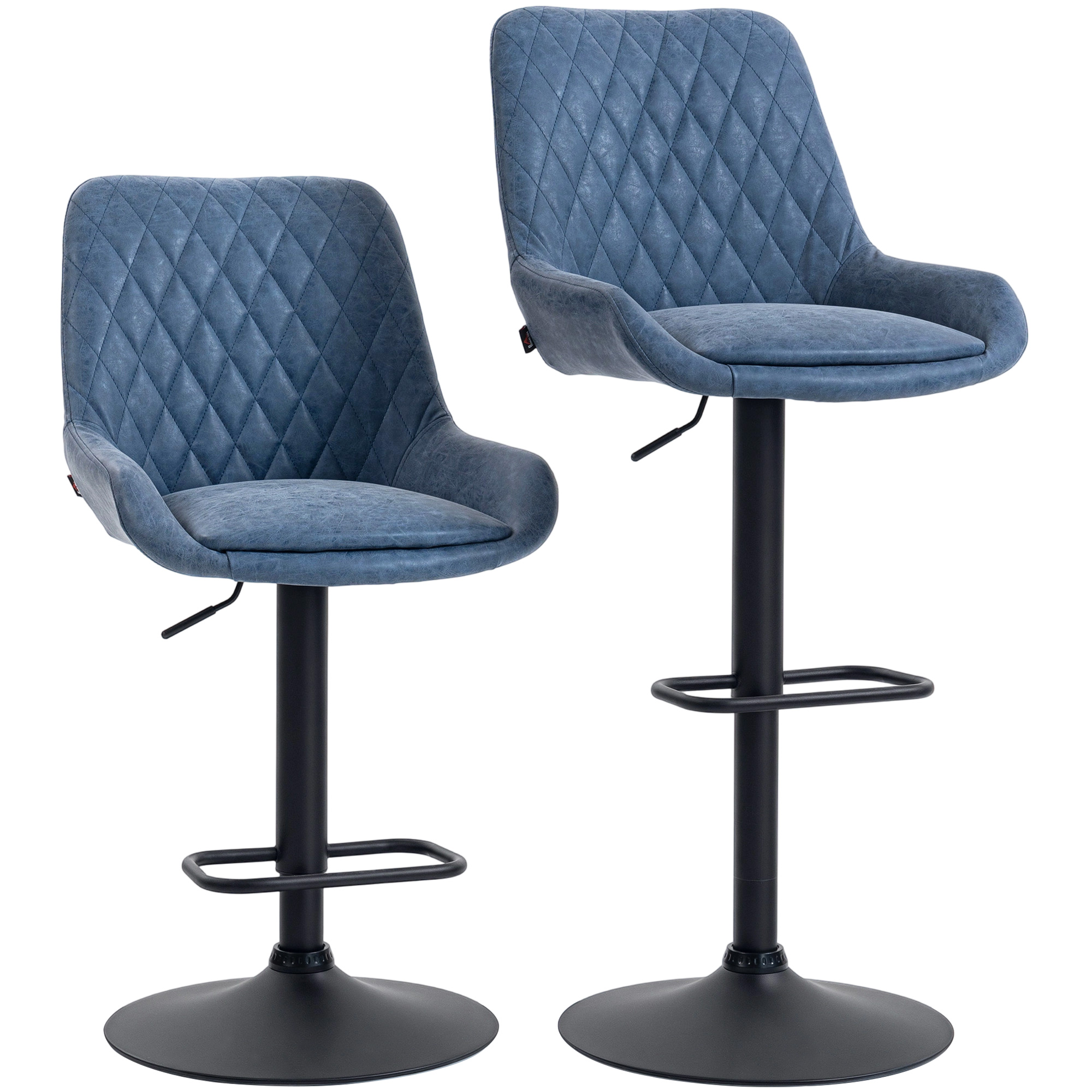 HATHERBY Faux Leather Retro Bar Stools Set of 2 - Dark Blue