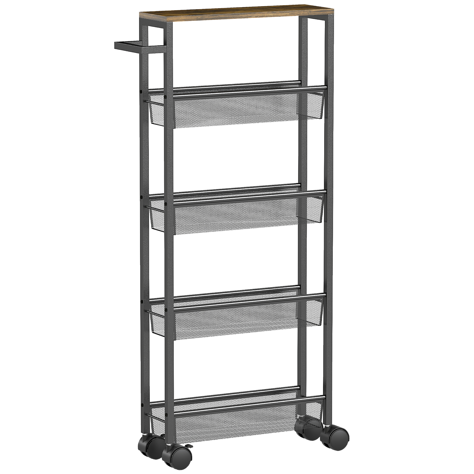 Slim 5 Tier Storage Trolley on Wheels - Black