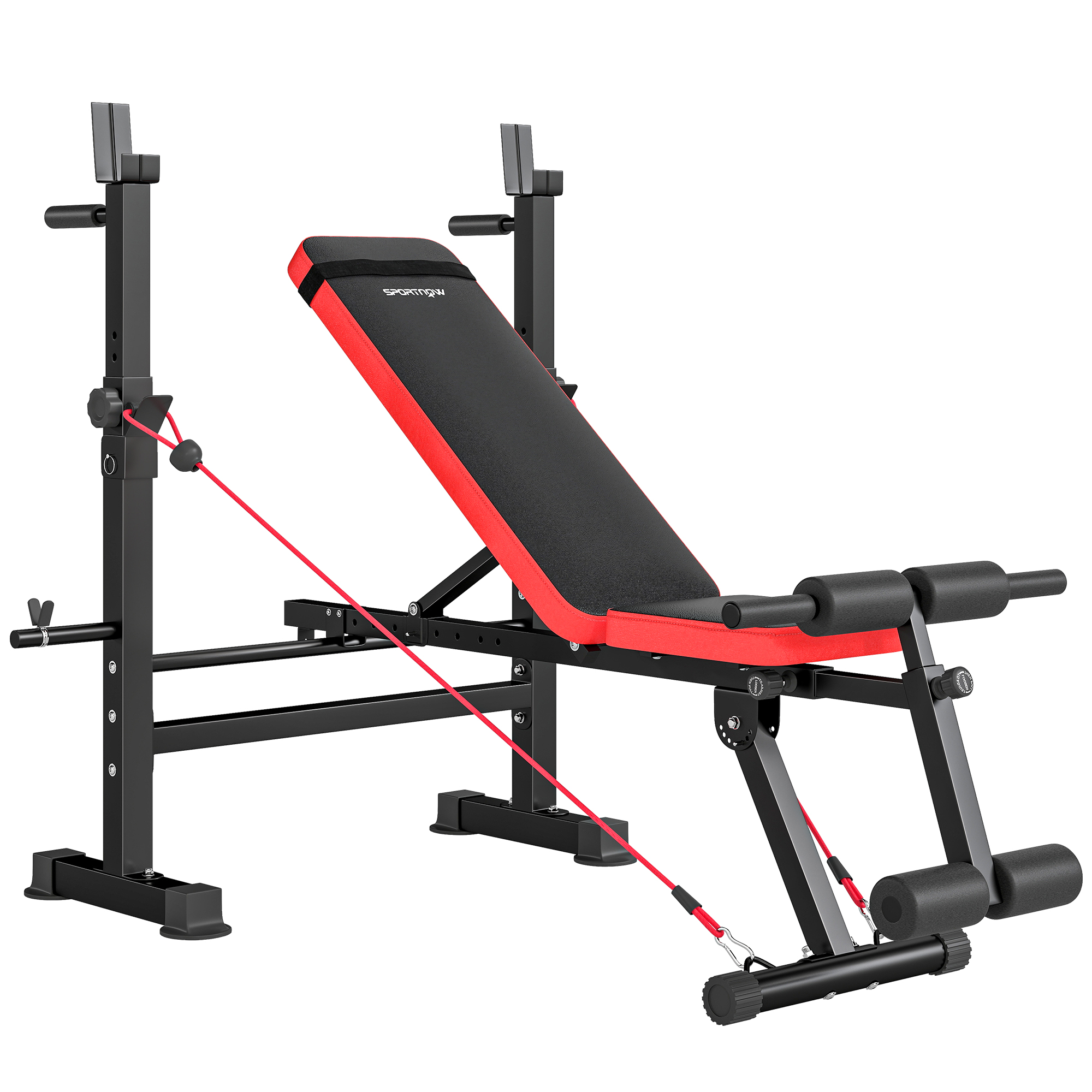 KINSFORD Adjustable Weight Bench with Squat Rack - Red