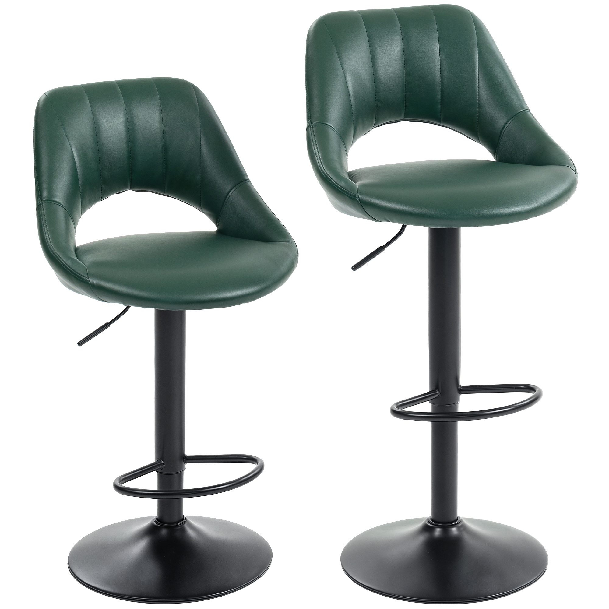 GRANLEY Faux Leather Bar Stools Set of 2 - Dark Green