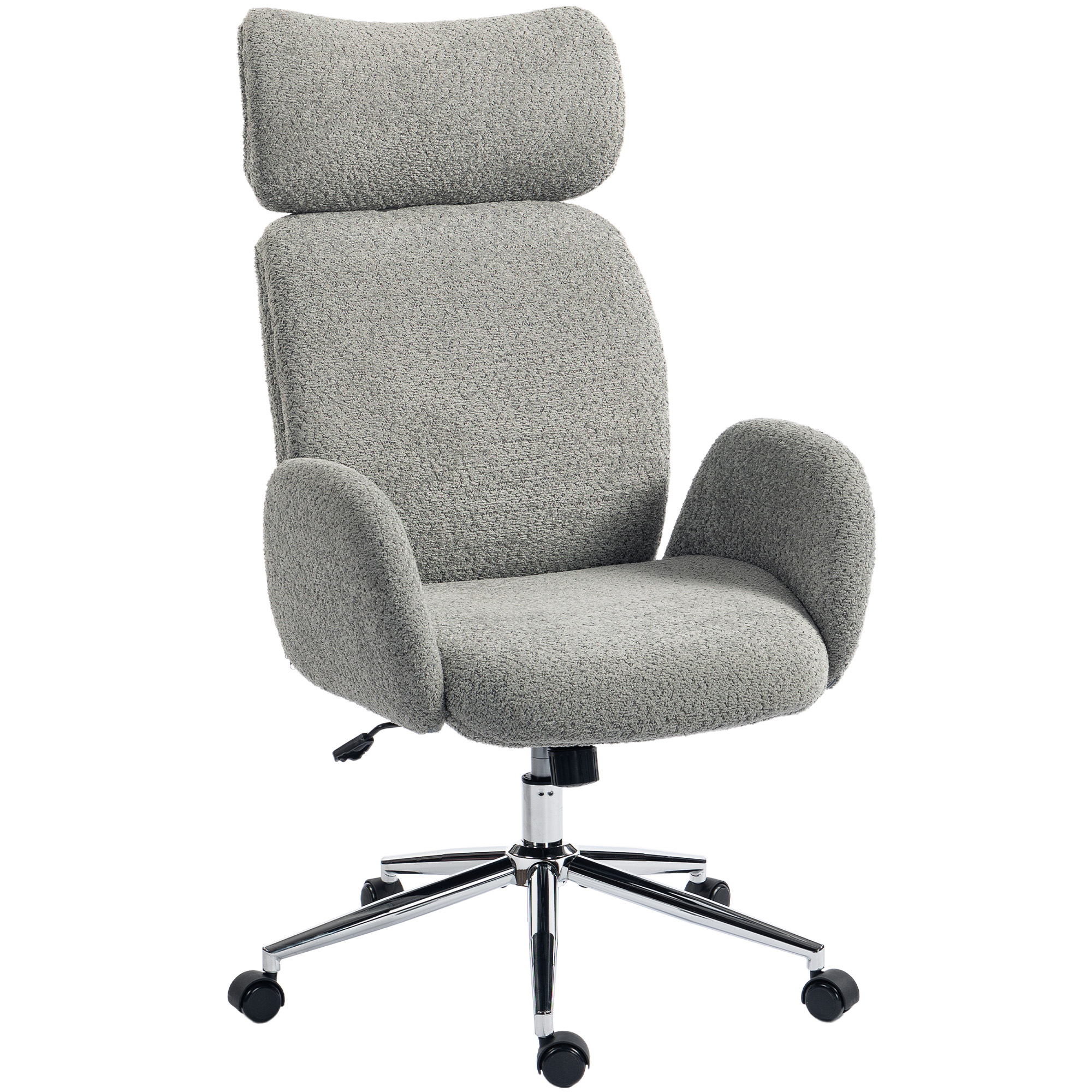JUNWELL Boucle Office Chair with Adjustable Headrest - Charcoal Grey
