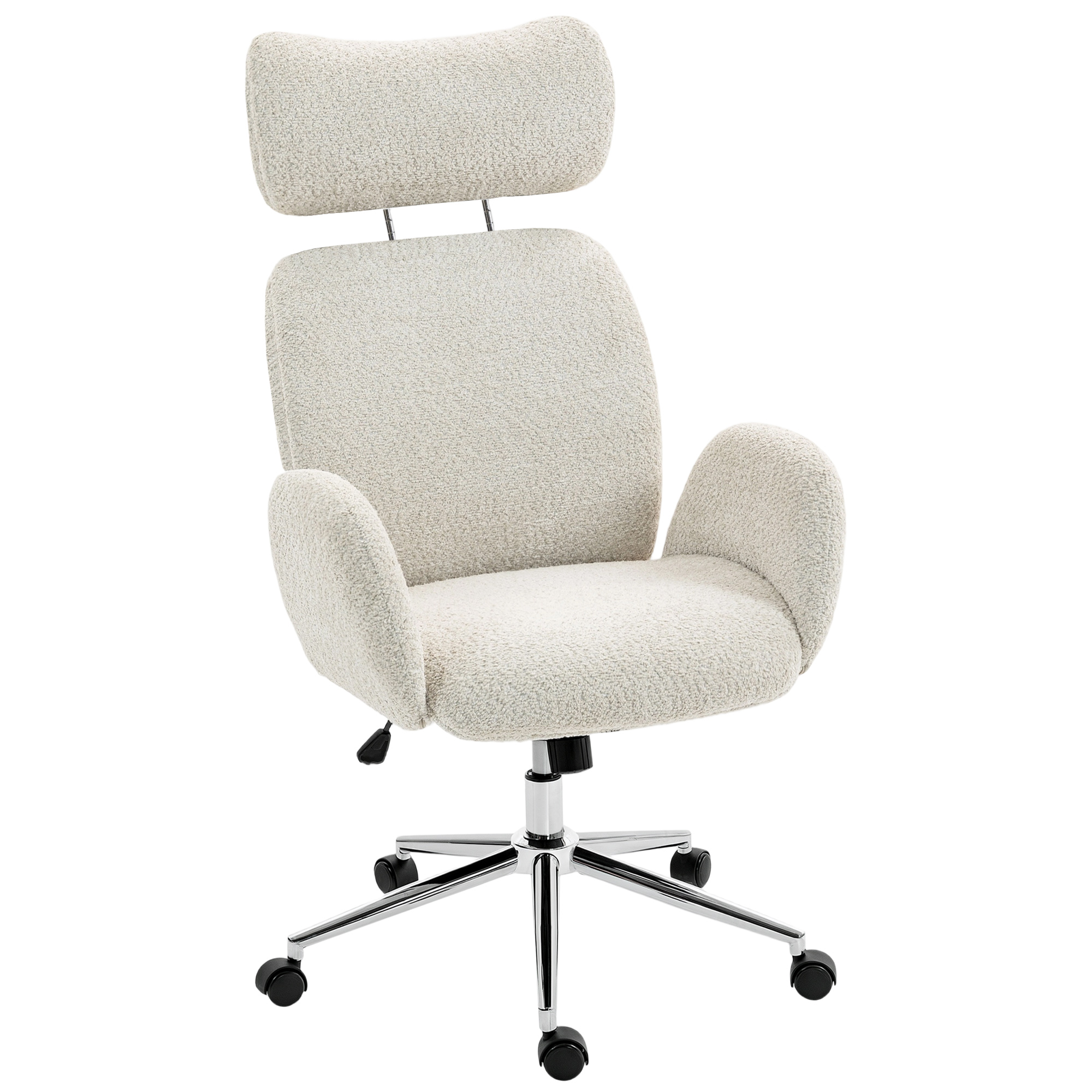 JUNWELL Boucle Office Chair with Adjustable Headrest - Pale Grey
