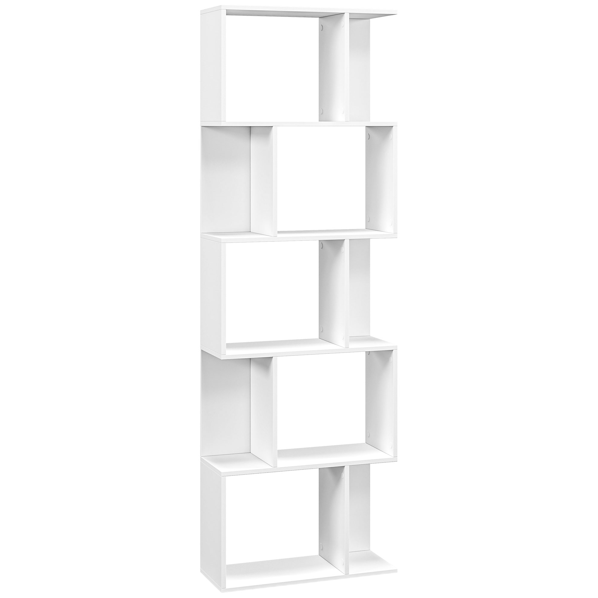 TRELWORTH S Shaped Bookcase, 5 Tier Wooden Bookshelf - White