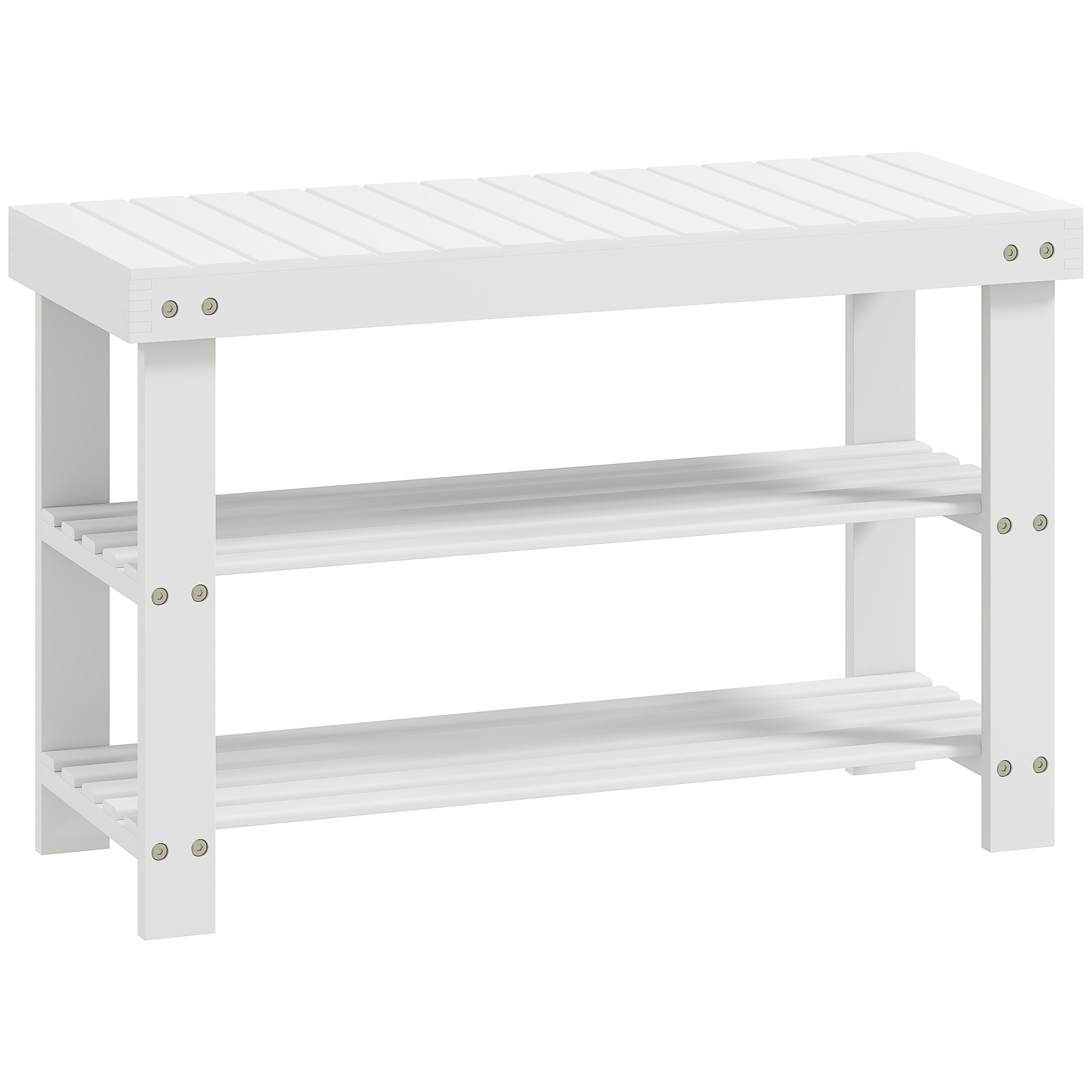 ATHERBY Bamboo Shoe Storage Bench with 2 Shelves - White