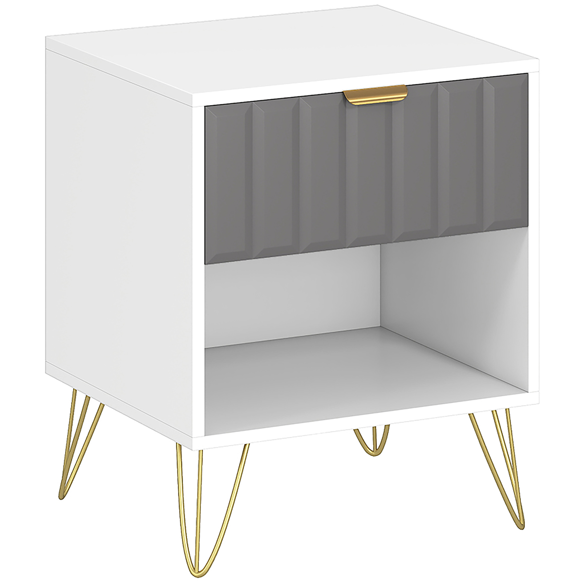 JARROWEN Modern Bedside Table with Drawer and Open Shelf - White