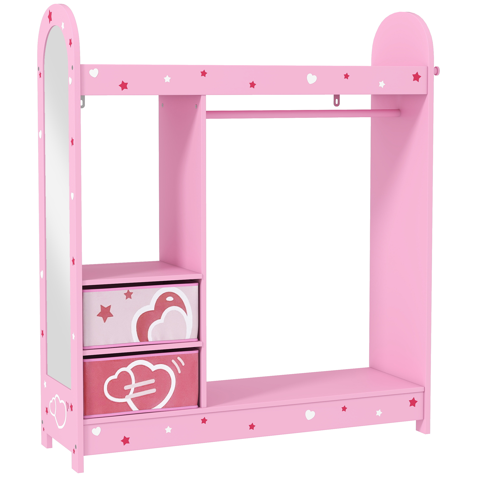 Kids Clothes Rail Wardrobe with Mirror and Shelves - Pink